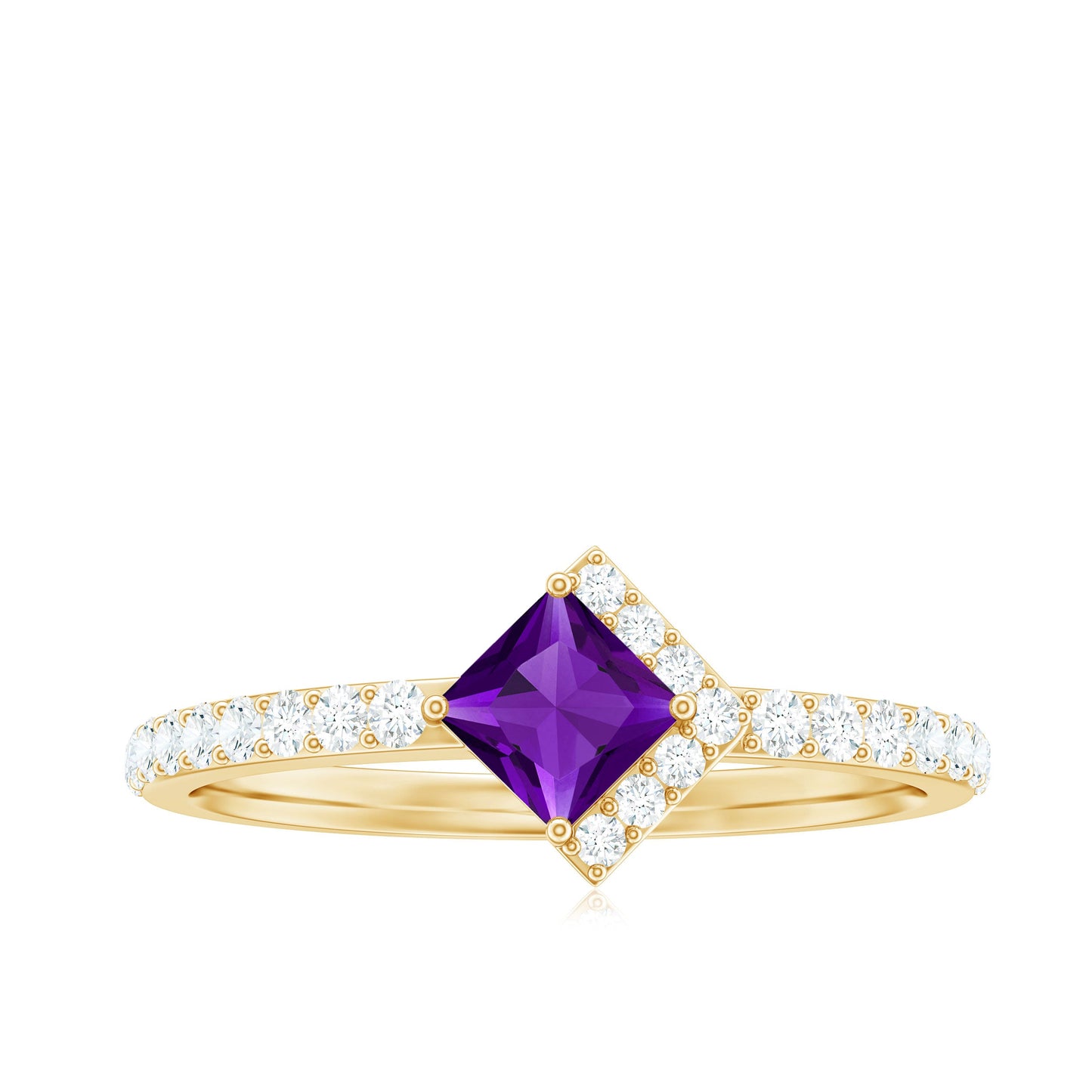 Certified Real 1.2 Carat Amethyst Princess Cut Engagement Ring with Diamond