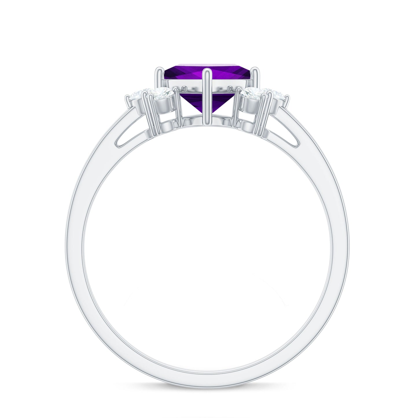 Princess Cut Amethyst Promise Ring with Diamond Trio