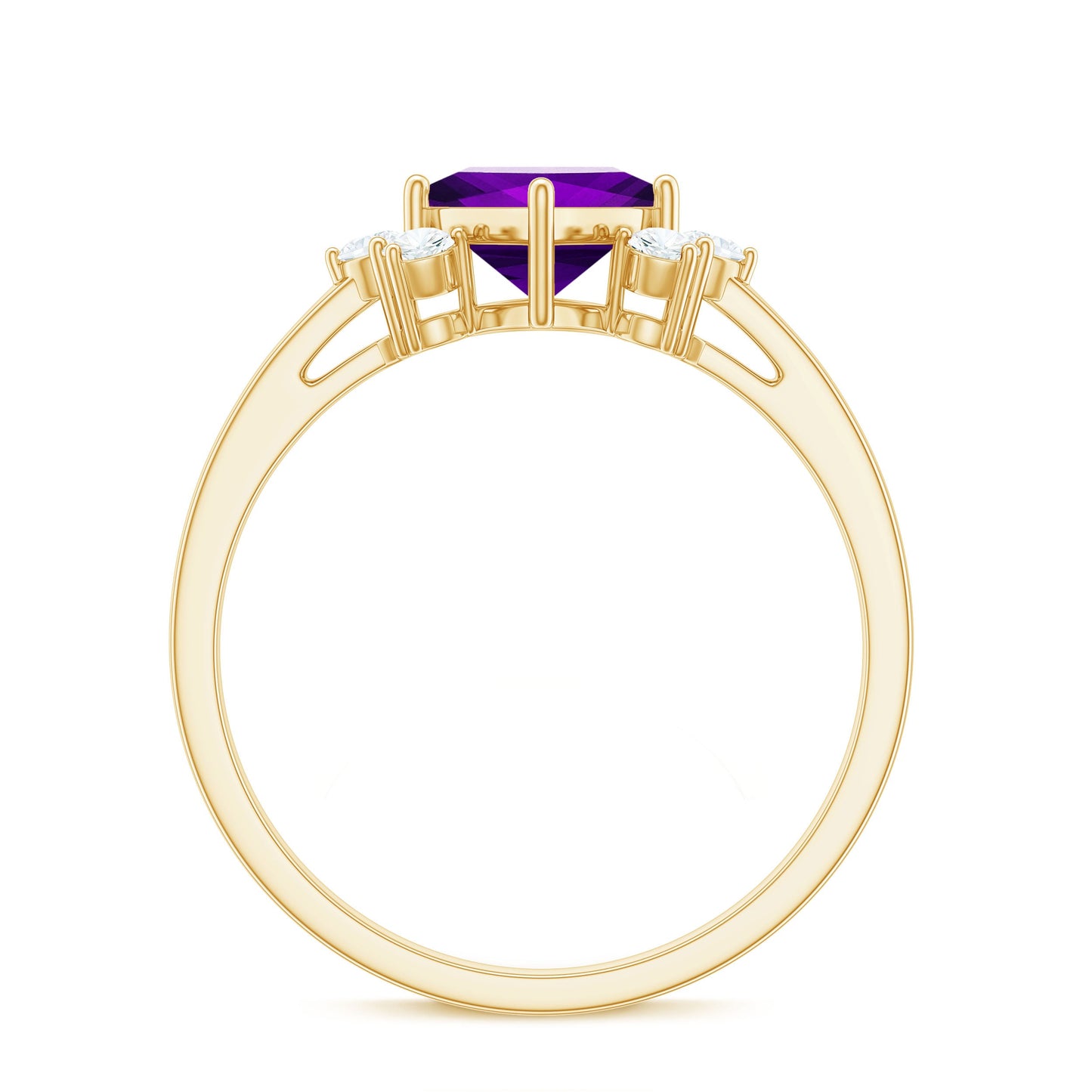 Princess Cut Amethyst Promise Ring with Diamond Trio
