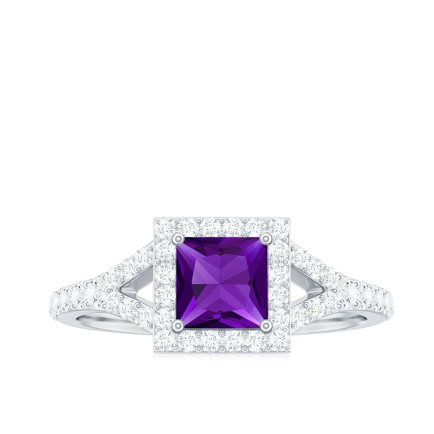 1.2 Carat Amethyst Princess Cut Engagement Ring with Moissanite Split Shank