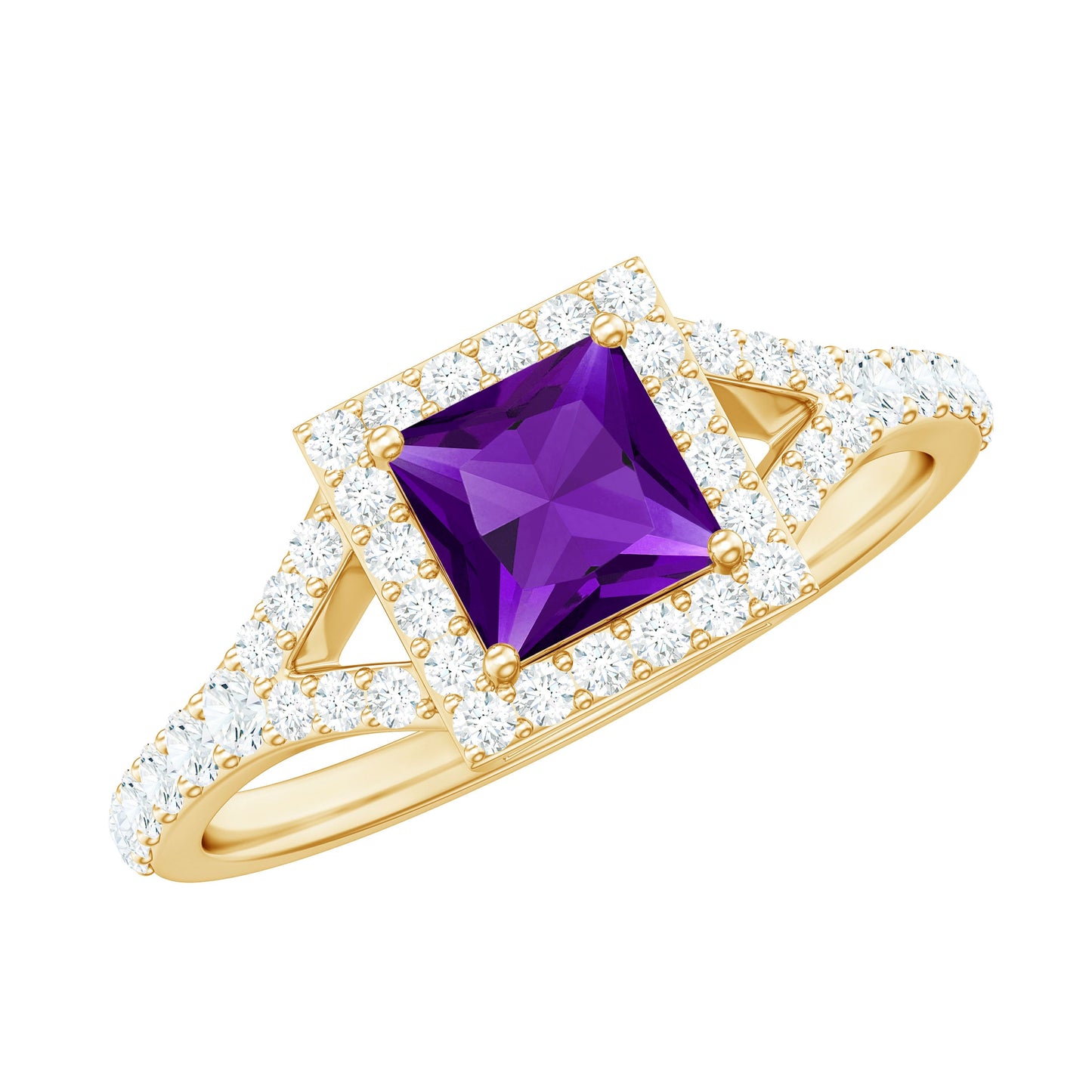 1.2 Carat Amethyst Princess Cut Engagement Ring with Moissanite Split Shank