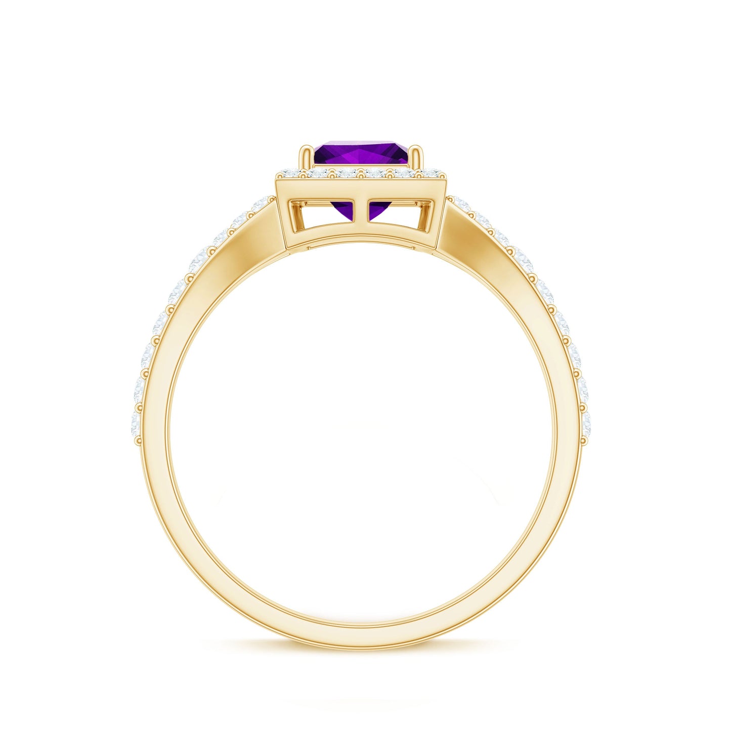 1.2 Carat Amethyst Princess Cut Engagement Ring with Moissanite Split Shank