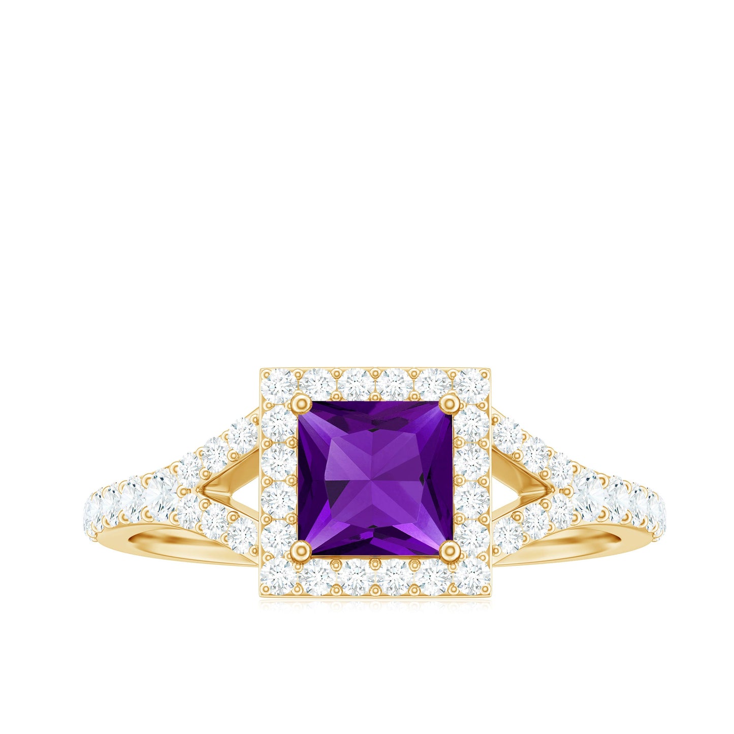 1.2 Carat Amethyst Princess Cut Engagement Ring with Moissanite Split Shank