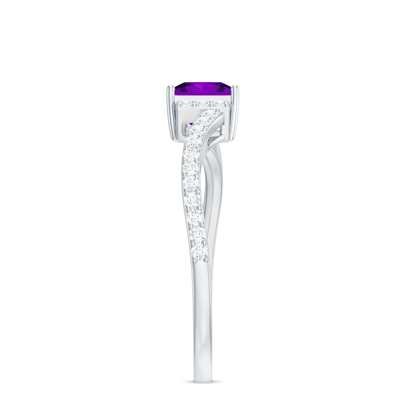 Real 1.2 Carat Amethyst Princess Cut Engagement Ring with Diamond Bypass Shank