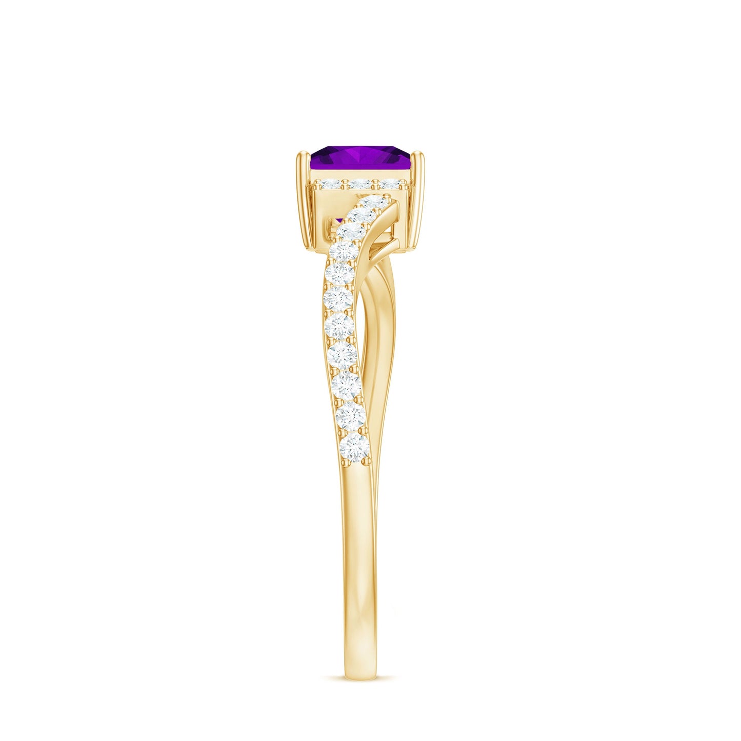 Real 1.2 Carat Amethyst Princess Cut Engagement Ring with Diamond Bypass Shank