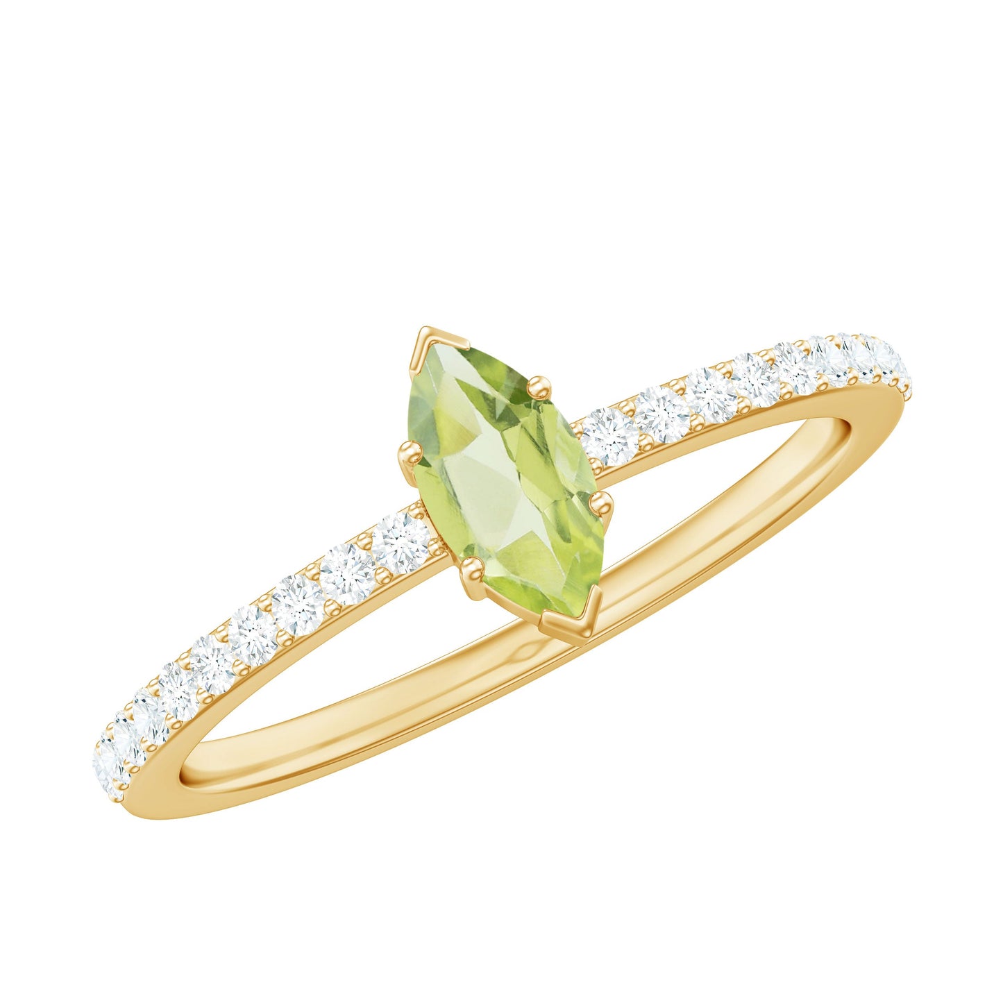 Genuine 0.7 Carat Marquise Peridot Promise Ring with Diamond