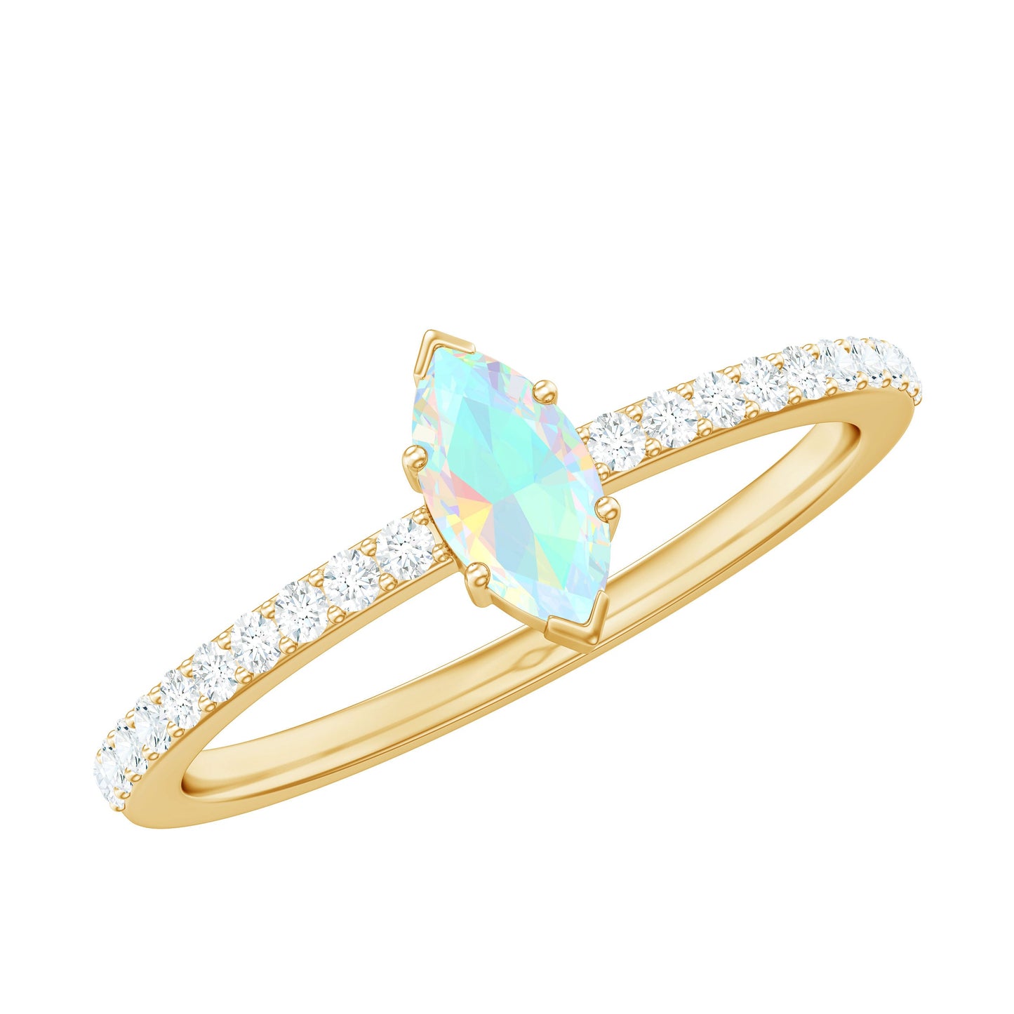 Certified Real Marquise Ethiopian Opal Promise Ring with Diamond
