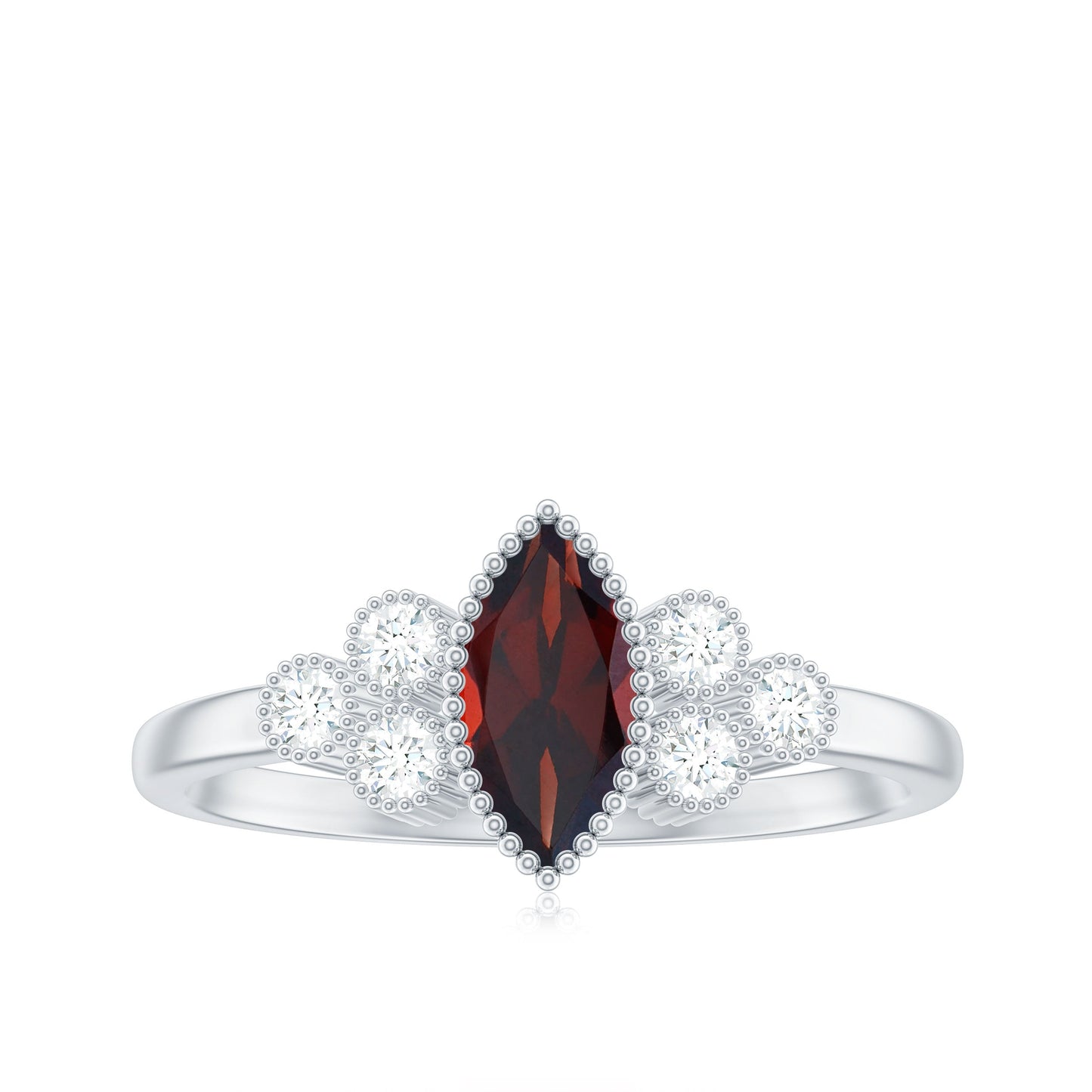 Natural 0.7 Carat Garnet Marquise Engagement Ring with Diamond