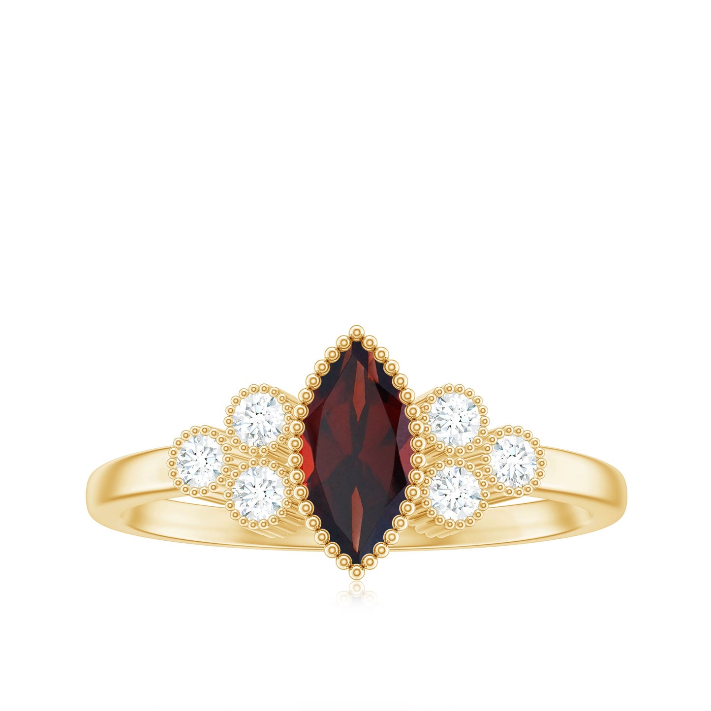 Natural 0.7 Carat Garnet Marquise Engagement Ring with Diamond