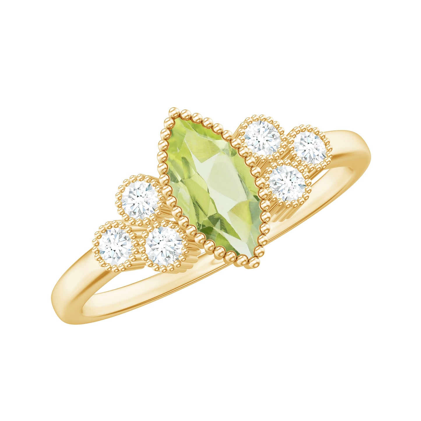 Natural 0.7 Carat Marquise Shape Peridot Engagement Ring with Diamond