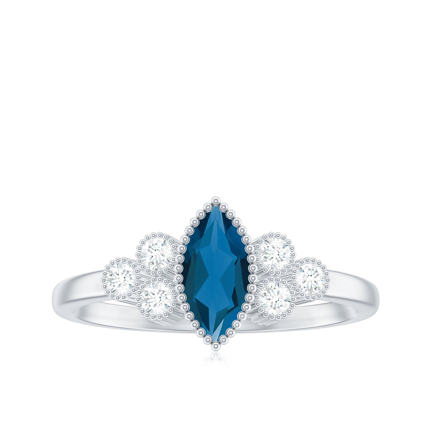 London Blue Topaz Marquise Engagement Ring with Diamond Trio