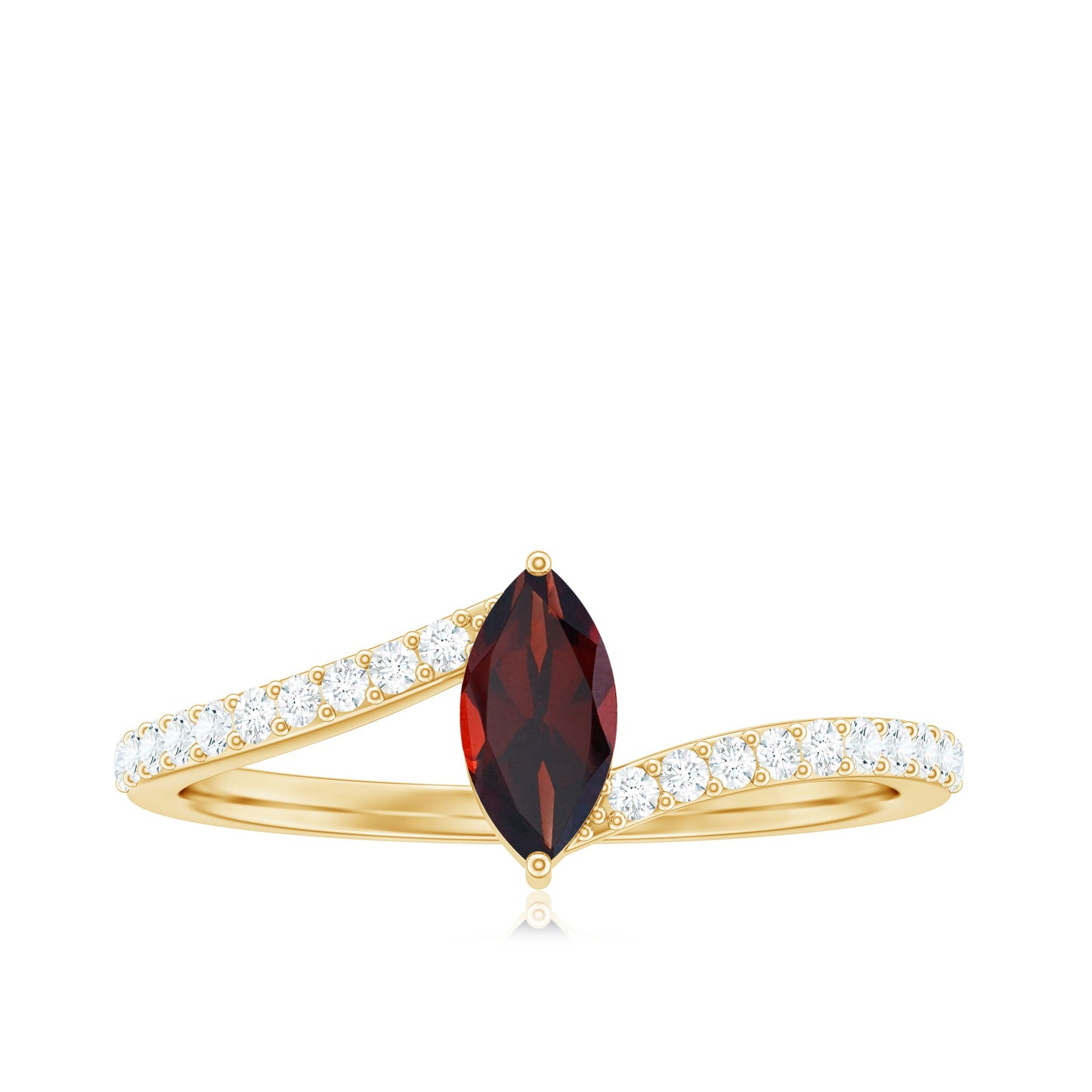Natural Marquise Garnet Promise Ring with Diamond Bypass Shank