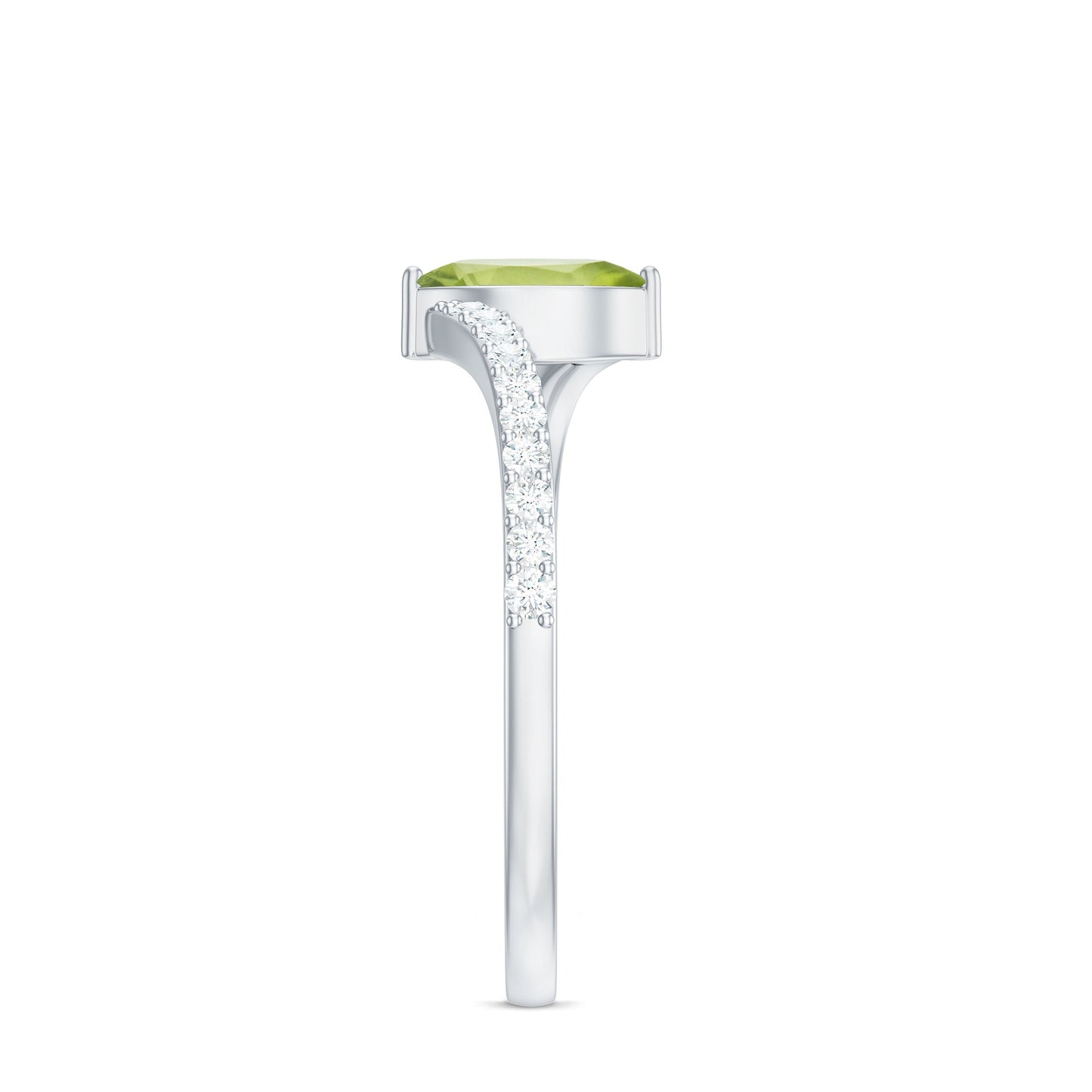 Real 0.7 Carat Peridot Marquise Promise Ring with Diamond Bypass Shank