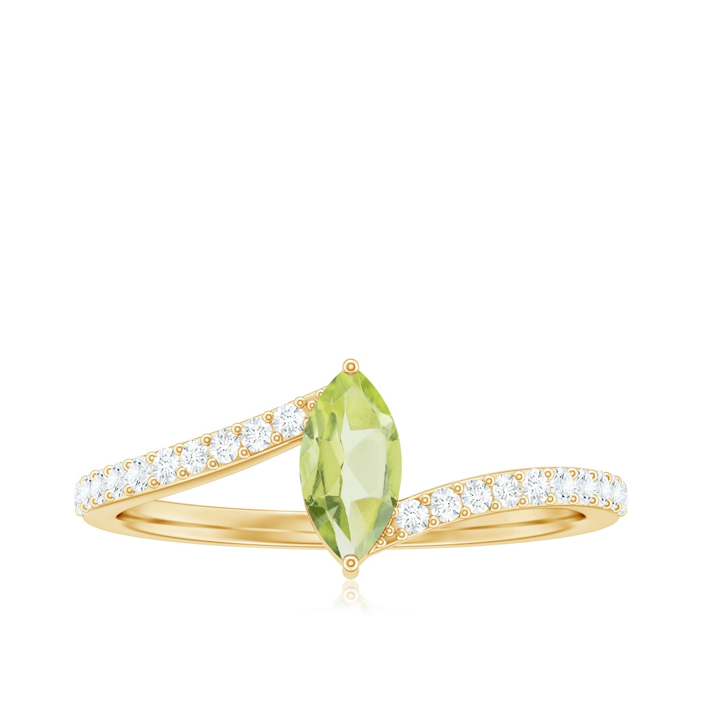 Real 0.7 Carat Peridot Marquise Promise Ring with Diamond Bypass Shank