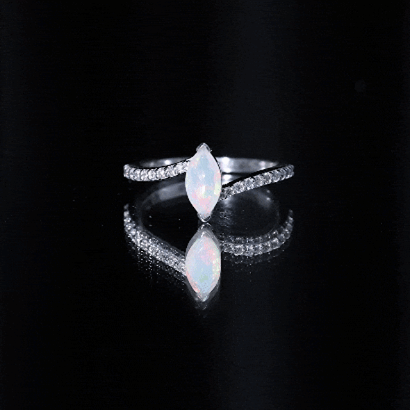 Natural Marquise Ethiopian Opal Diamond Promise Ring with Bypass Shank