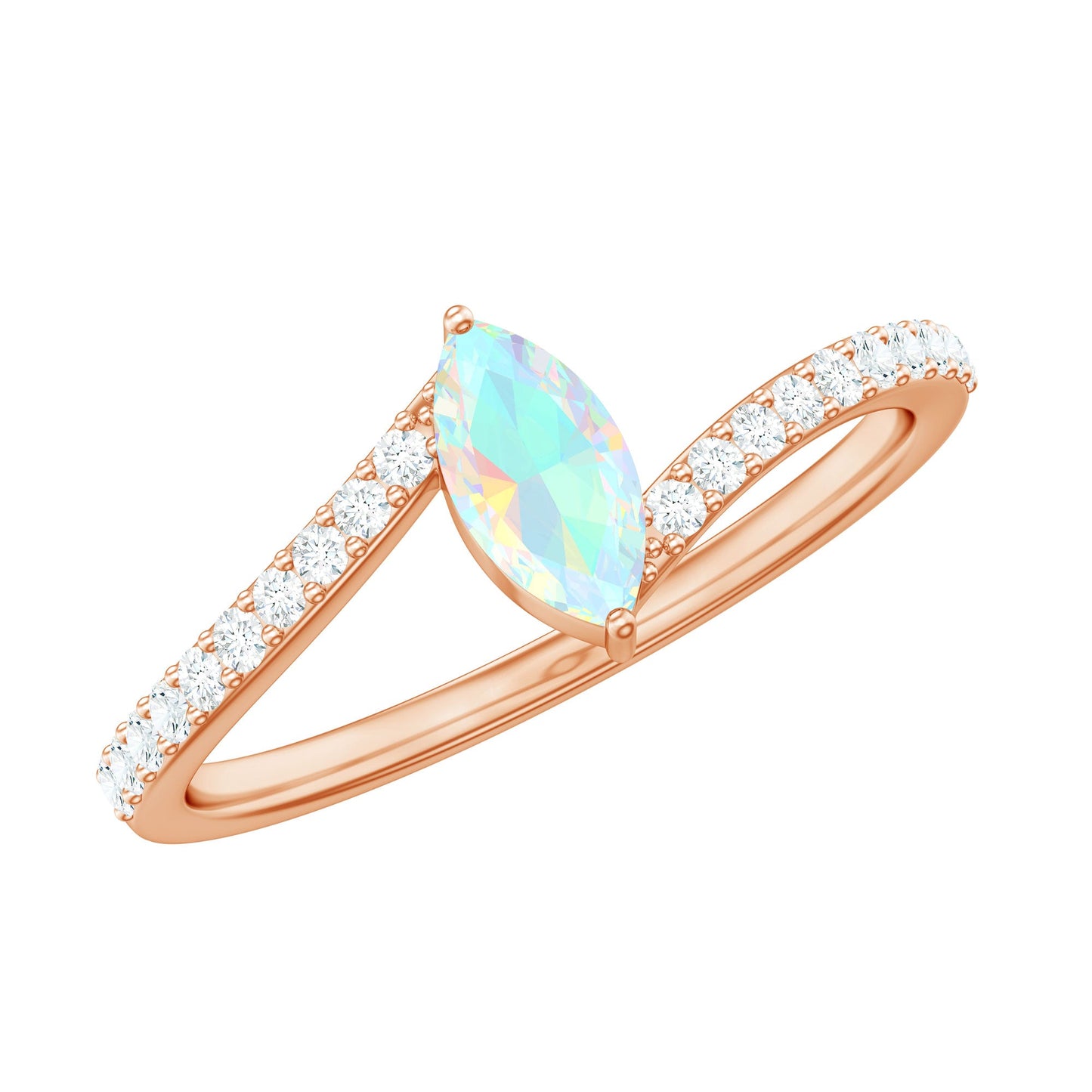 Natural Marquise Ethiopian Opal Diamond Promise Ring with Bypass Shank