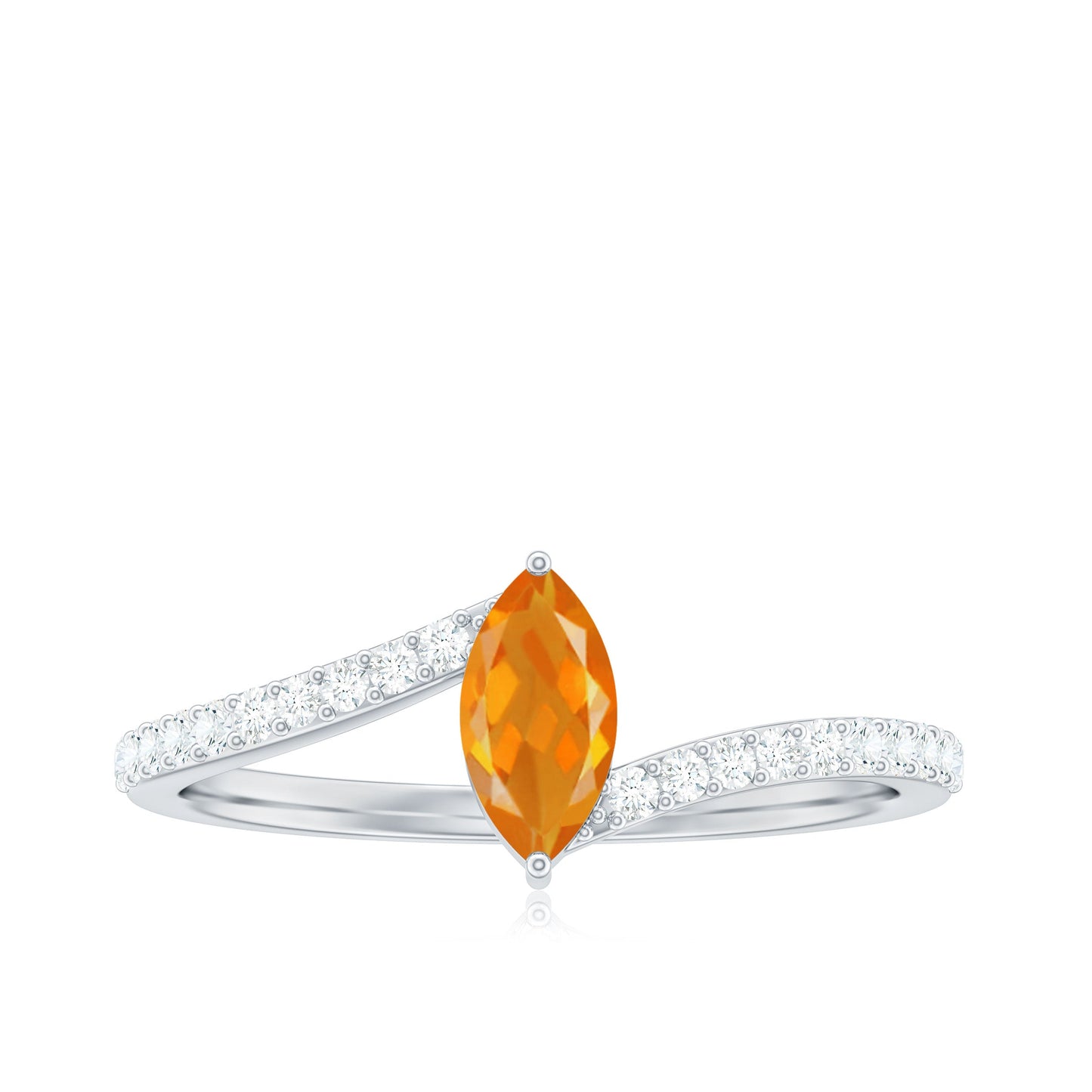 Bypass Engagement Ring with 0.3 Carat Fire Opal and Diamond