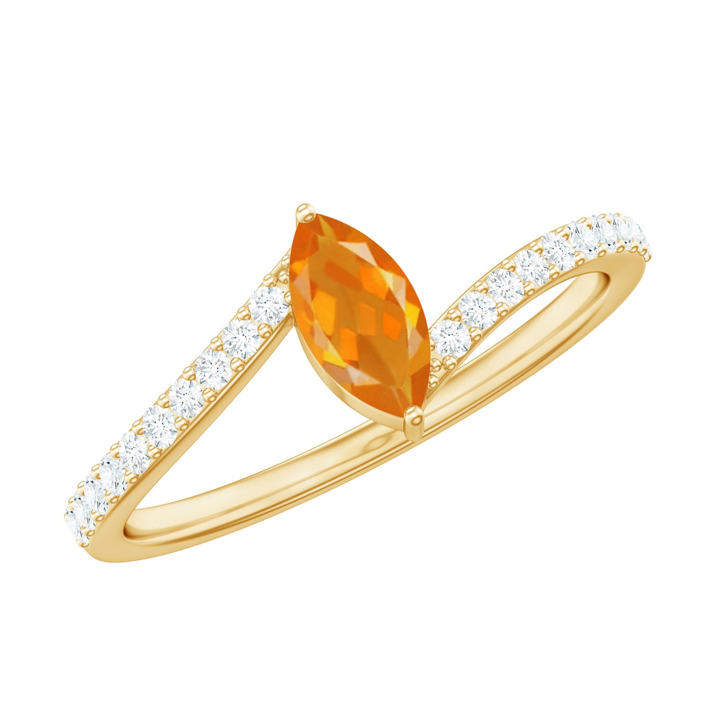 Bypass Engagement Ring with 0.3 Carat Fire Opal and Diamond