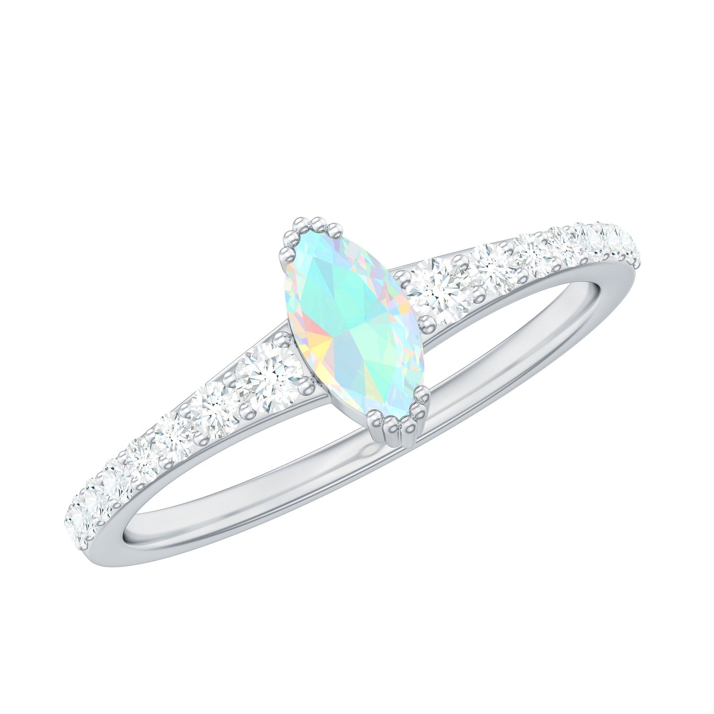 Certified Marquise Opalescent Promise Ring with Real Diamond