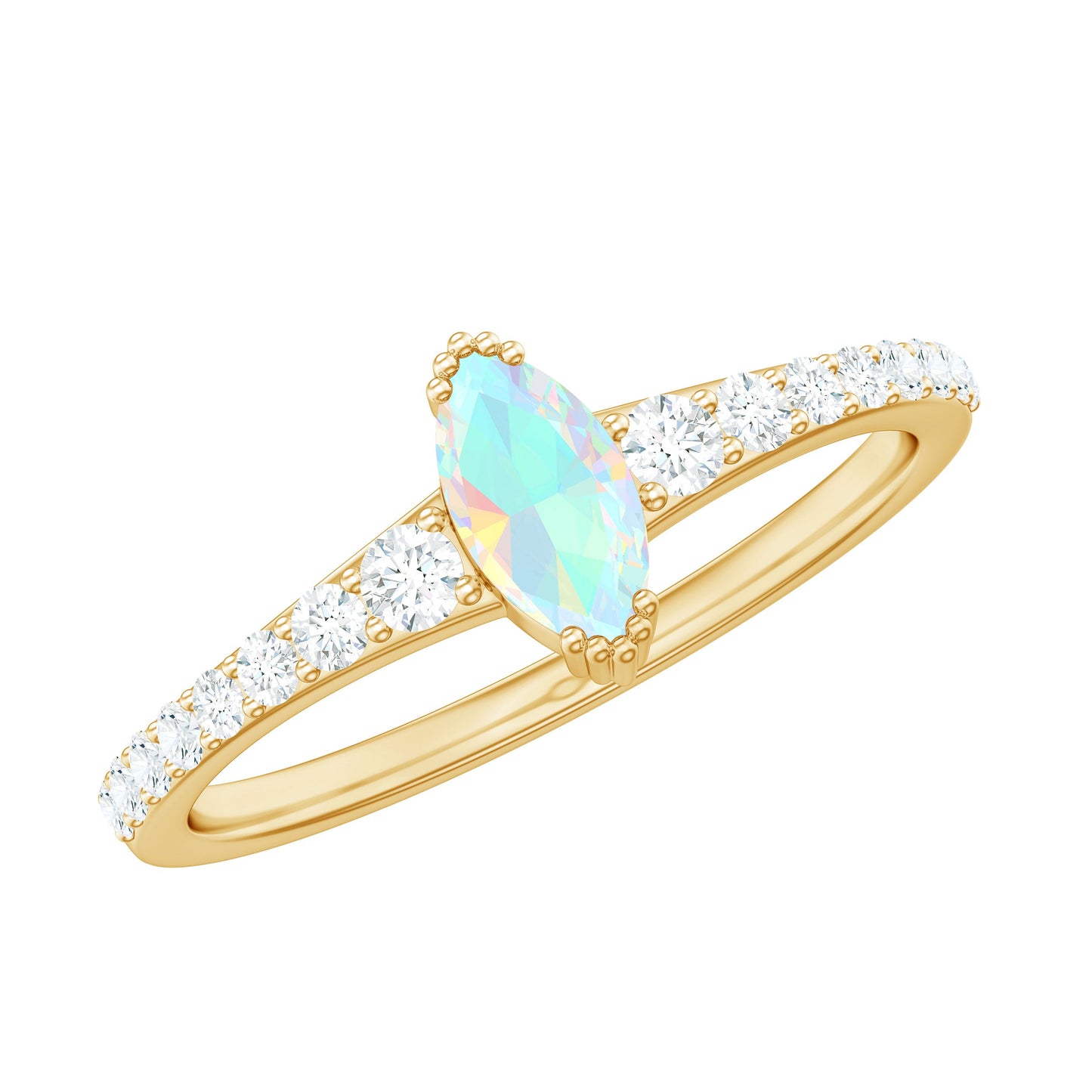 Certified Marquise Opalescent Promise Ring with Real Diamond