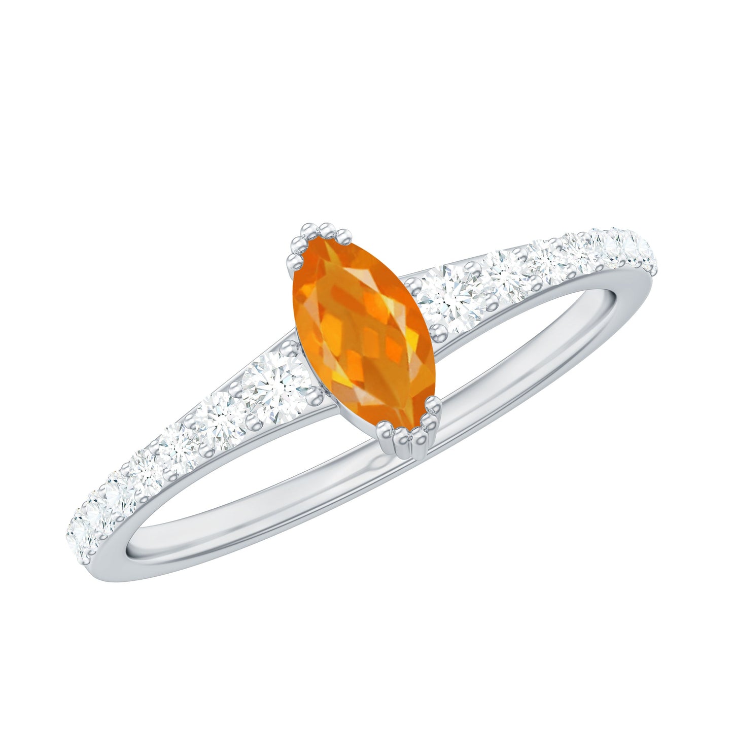 0.3 Carat Marquise Fire Opal Engagement Ring with Diamond