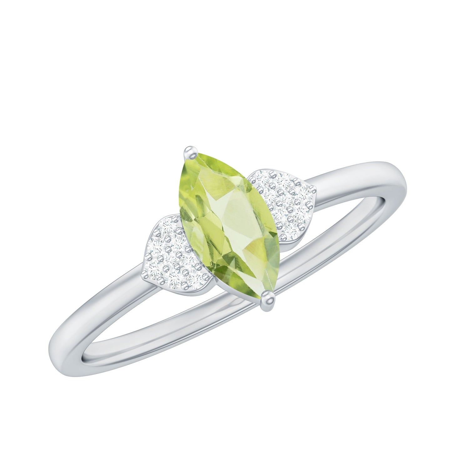 Natural 0.7 Carat Marquise Peridot Promise Ring with Diamond