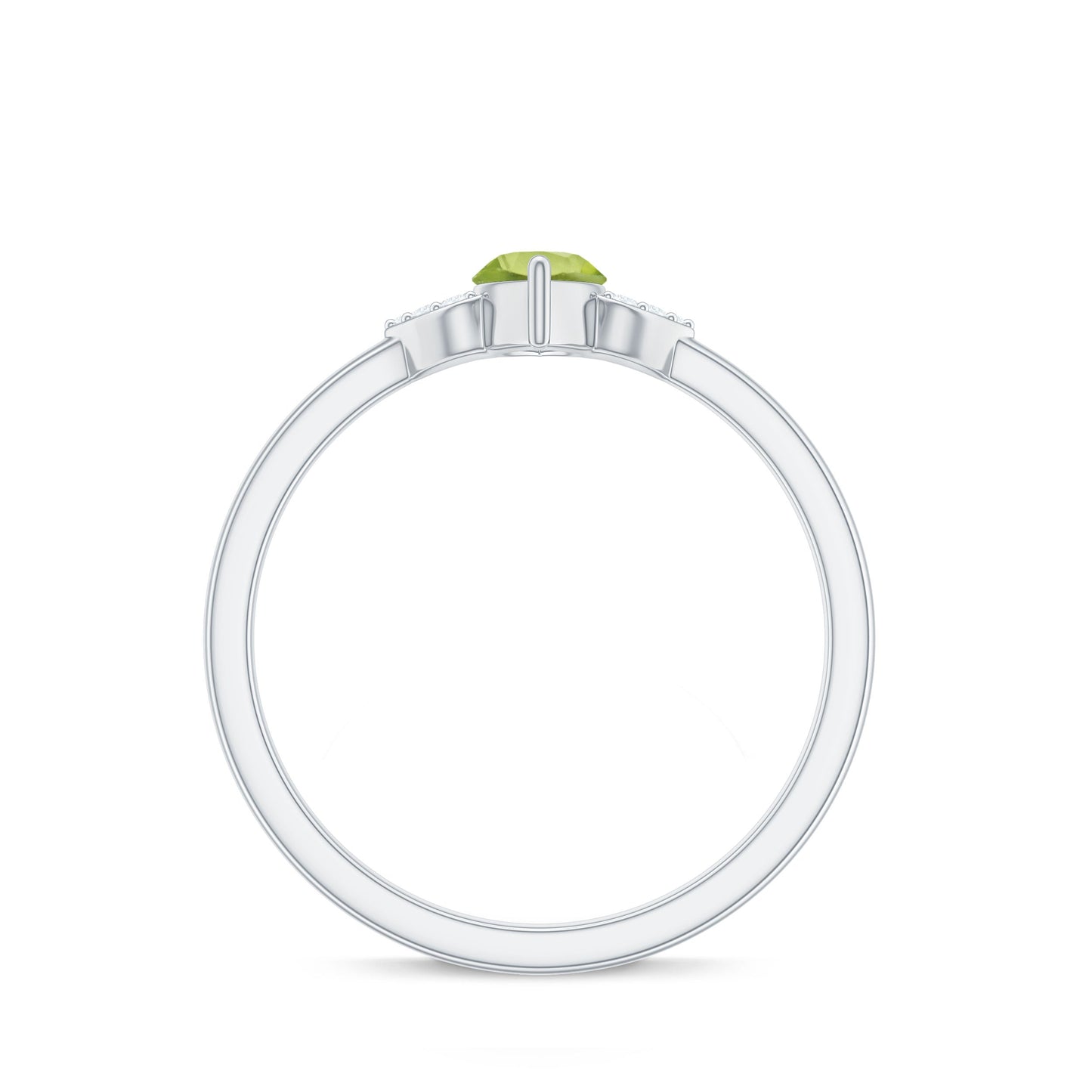 Natural 0.7 Carat Marquise Peridot Promise Ring with Diamond