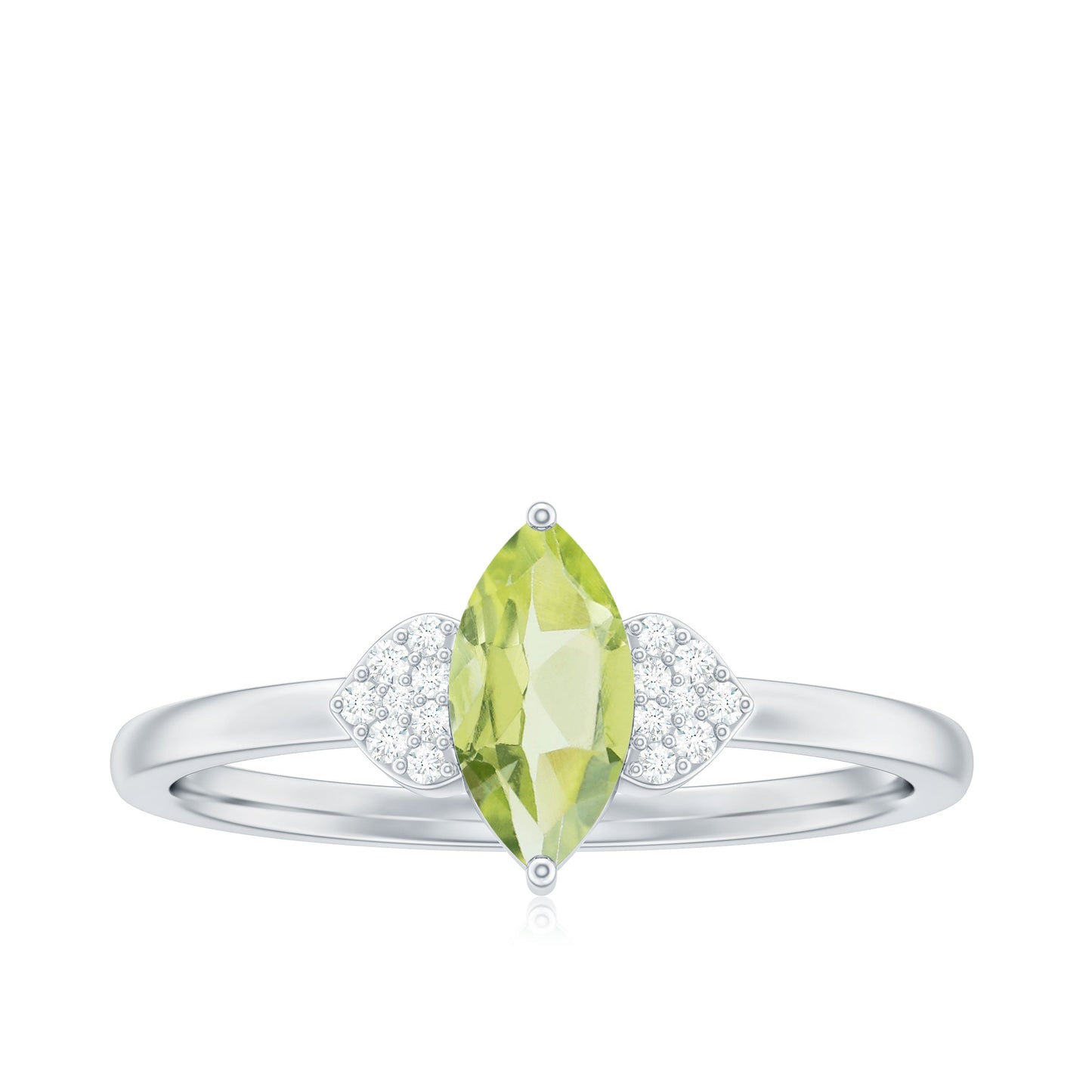 Natural 0.7 Carat Marquise Peridot Promise Ring with Diamond
