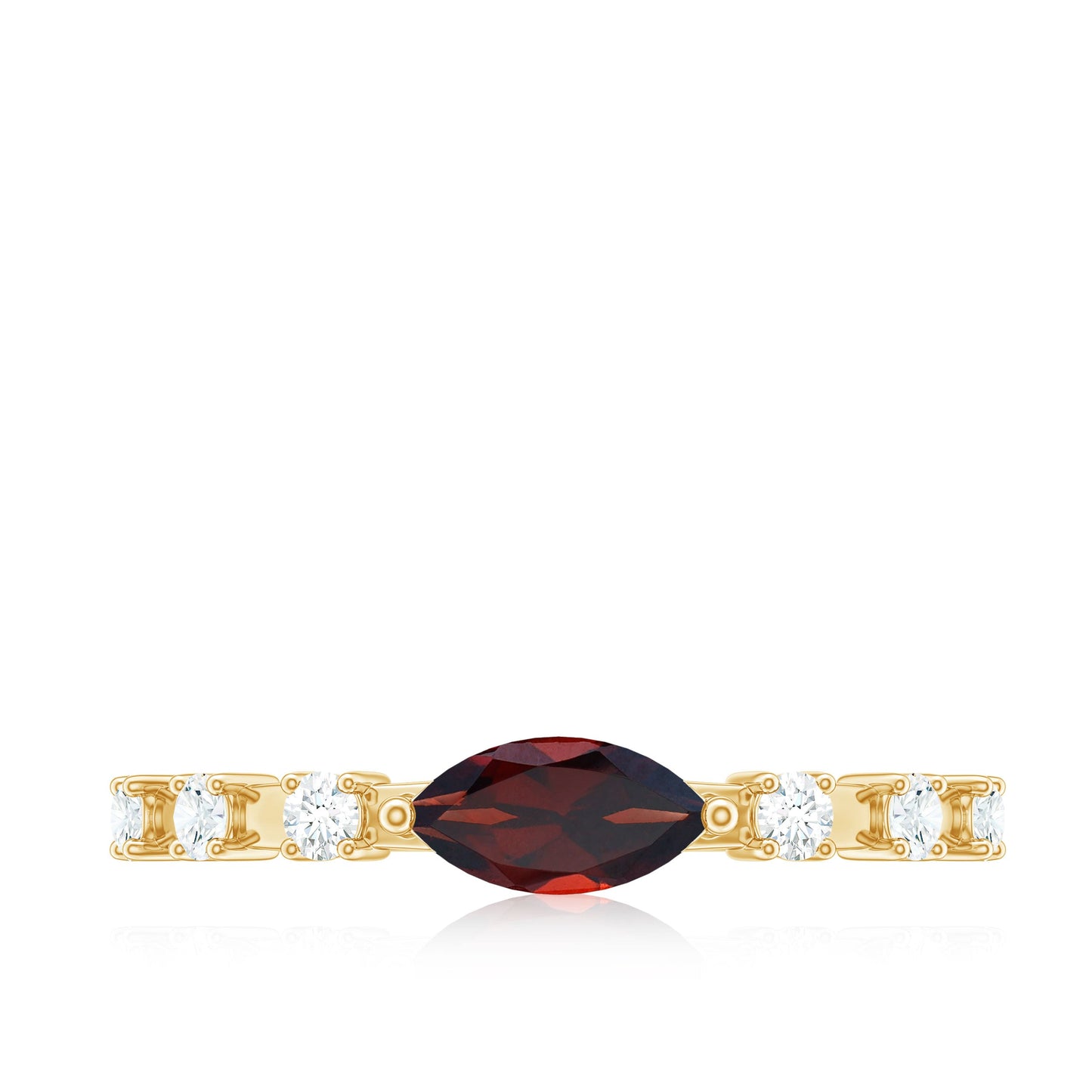Natural Marquise Garnet Diamond Promise Ring in East West Style