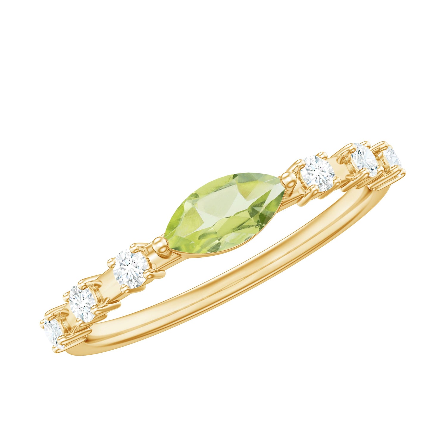 0.75 Carat Peridot East West Ring with Diamond Accent