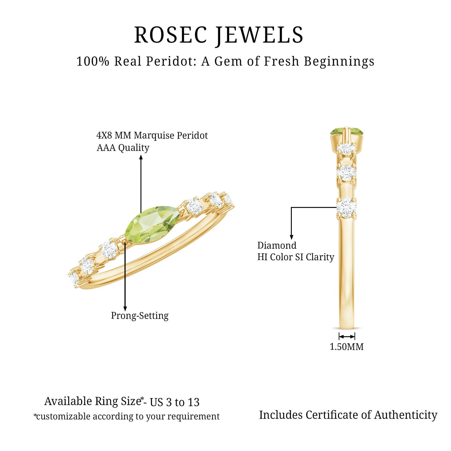 0.75 Carat Peridot East West Ring with Diamond Accent