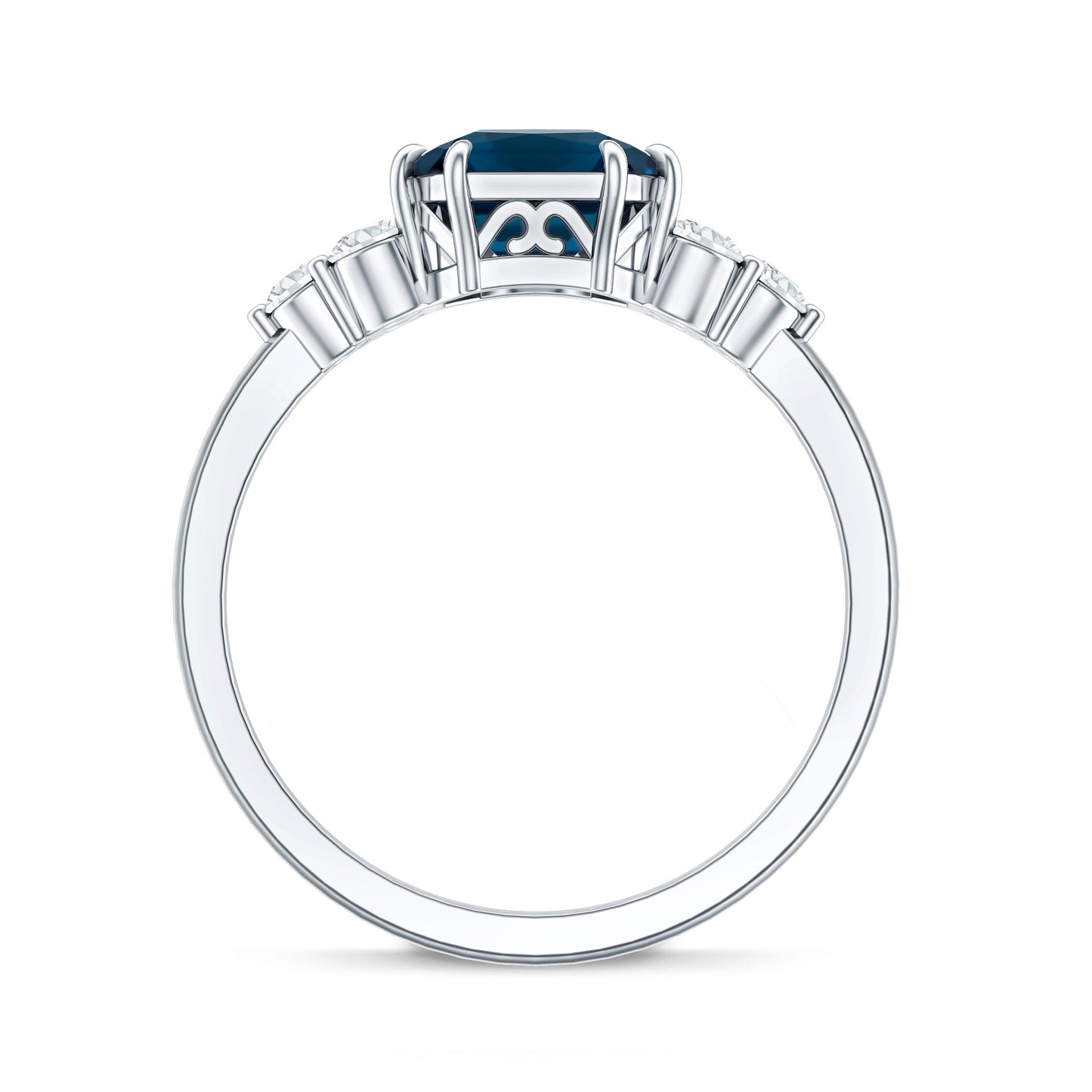 Asscher Cut London Blue Topaz Solitaire Engagement Ring with Diamond Trio