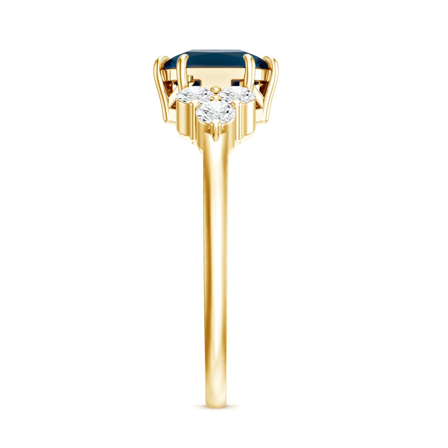 Asscher Cut London Blue Topaz Solitaire Engagement Ring with Diamond Trio