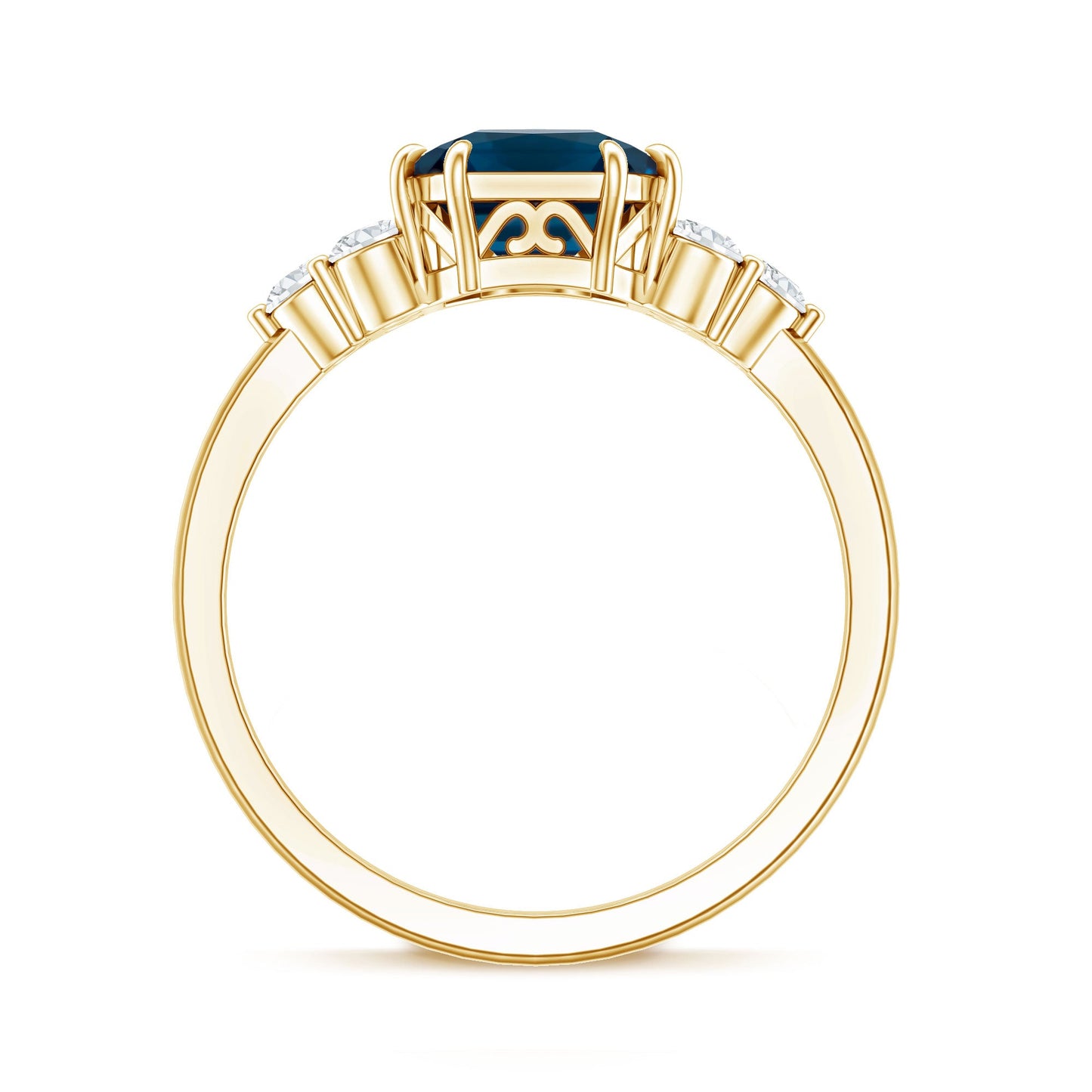 Asscher Cut London Blue Topaz Solitaire Engagement Ring with Diamond Trio