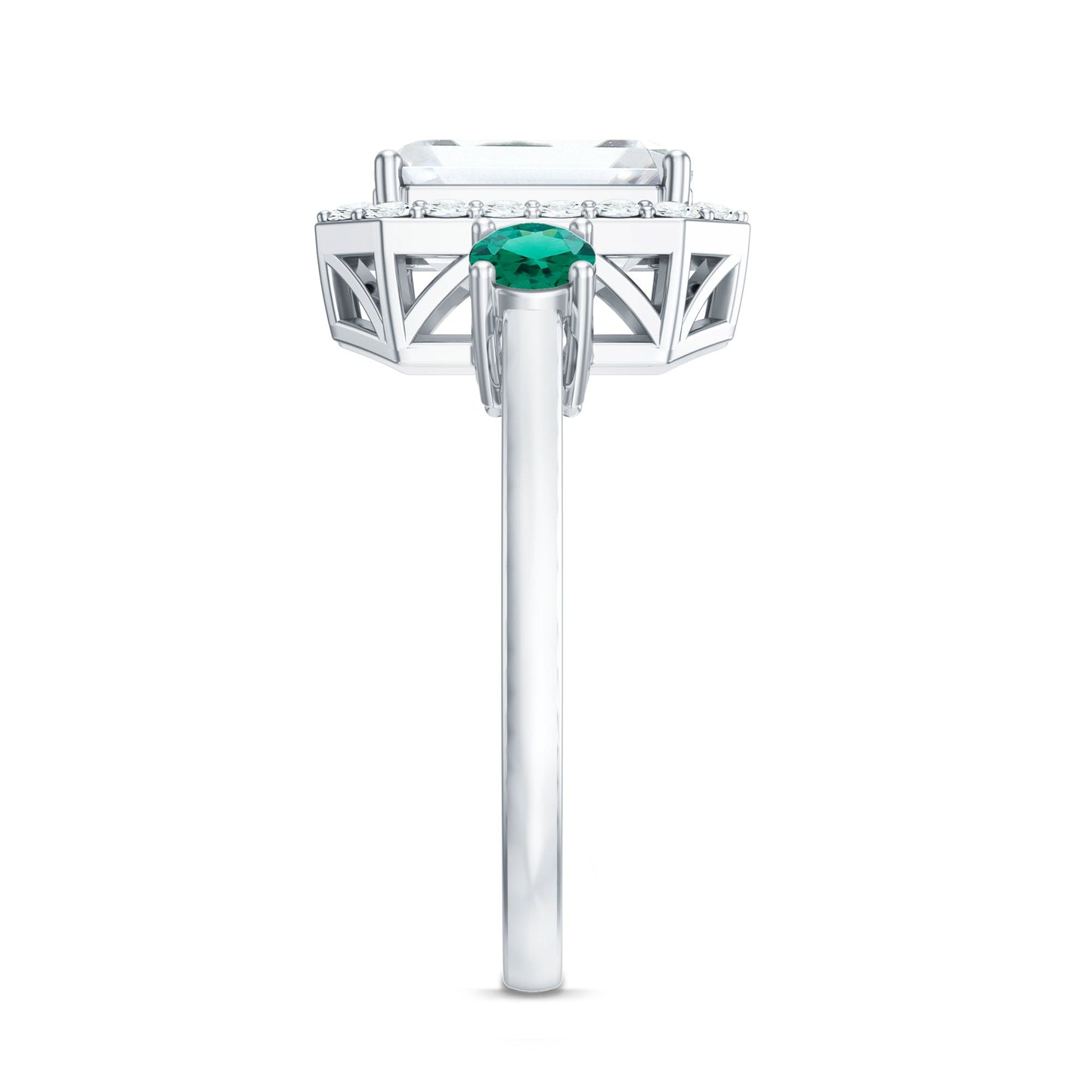Certified 2.8 Carat Moissanite Emerald Cut Engagement Ring with Emerald