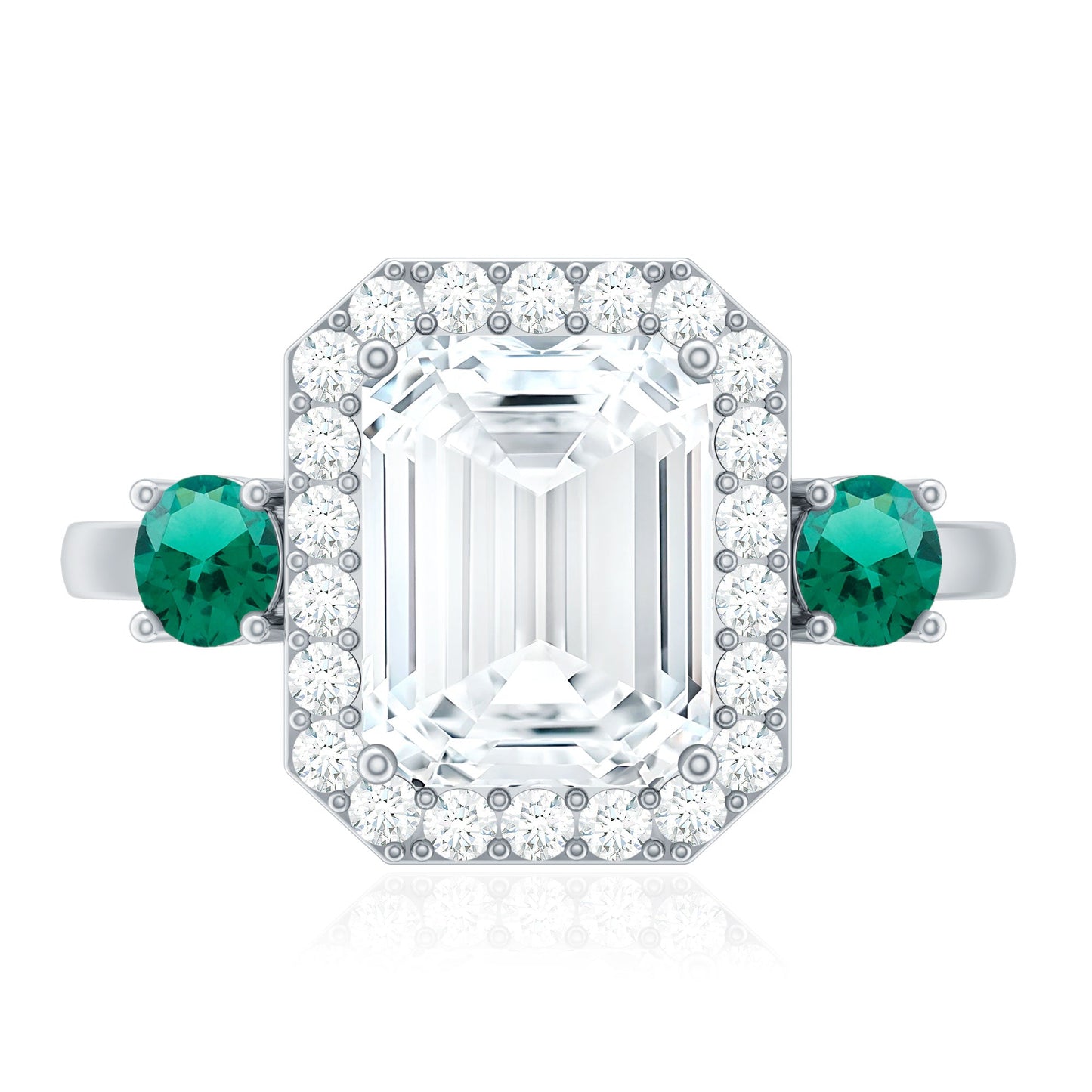 Certified 2.8 Carat Moissanite Emerald Cut Engagement Ring with Emerald