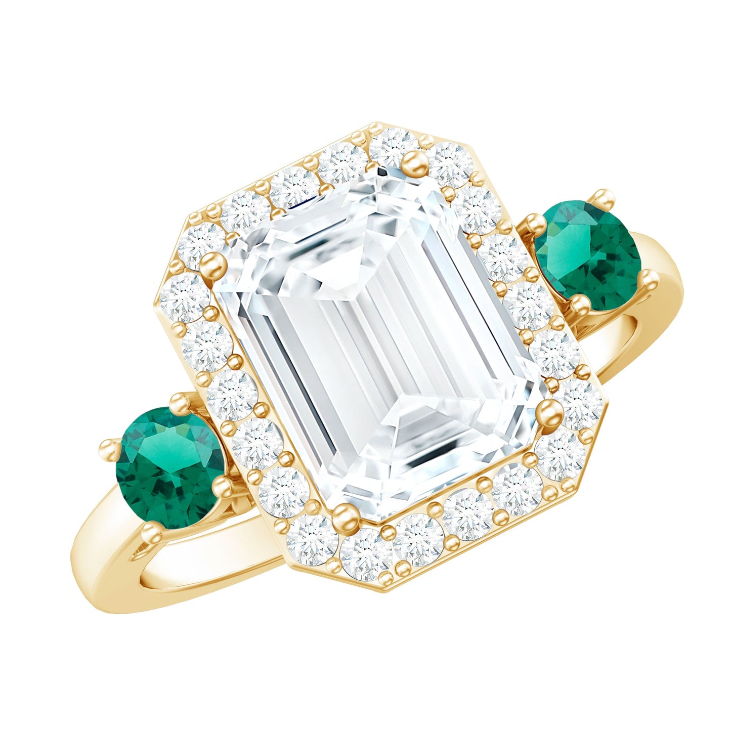 Certified 2.8 Carat Moissanite Emerald Cut Engagement Ring with Emerald