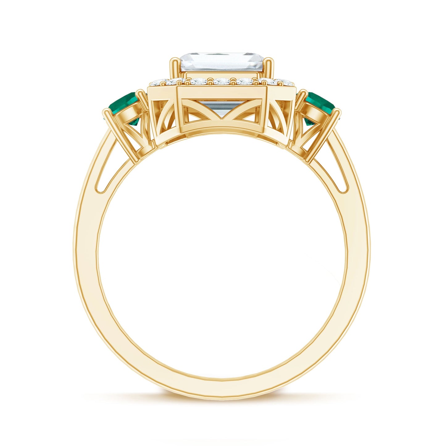 Certified 2.8 Carat Moissanite Emerald Cut Engagement Ring with Emerald