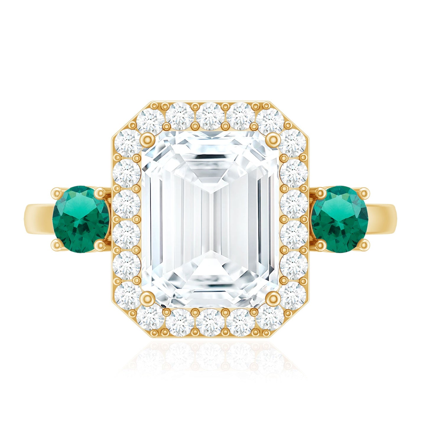 Certified 2.8 Carat Moissanite Emerald Cut Engagement Ring with Emerald