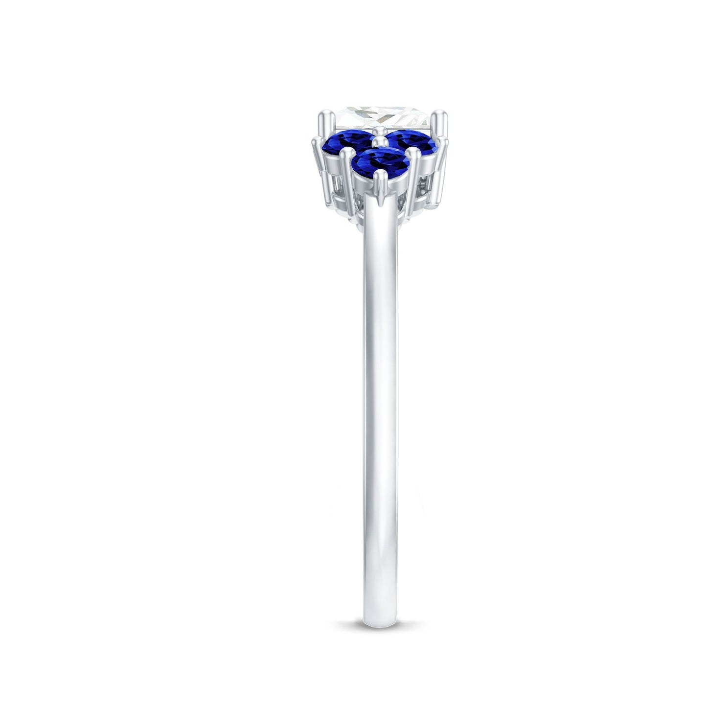Moissanite Princess Cut Engagement Ring With Lab Grown Blue Sapphire
