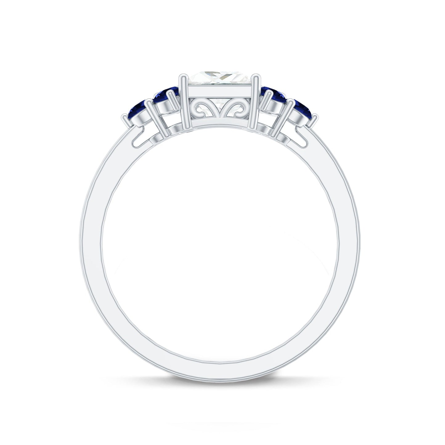 Moissanite Princess Cut Engagement Ring With Lab Grown Blue Sapphire