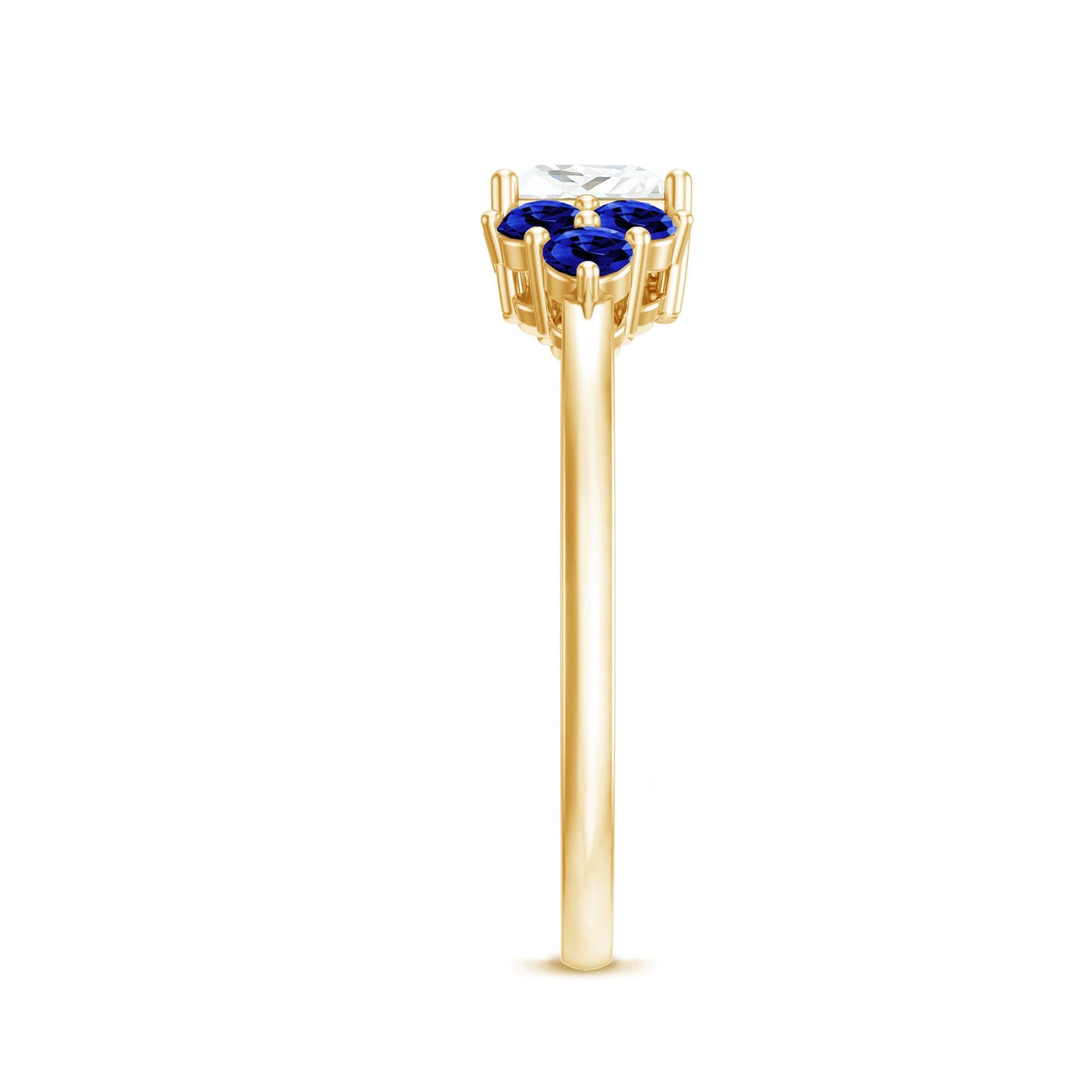 Moissanite Princess Cut Engagement Ring With Lab Grown Blue Sapphire