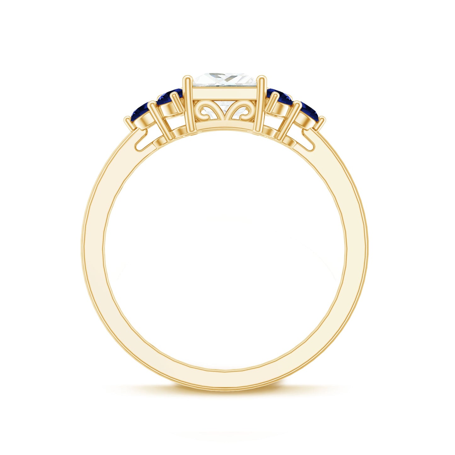 Moissanite Princess Cut Engagement Ring With Lab Grown Blue Sapphire