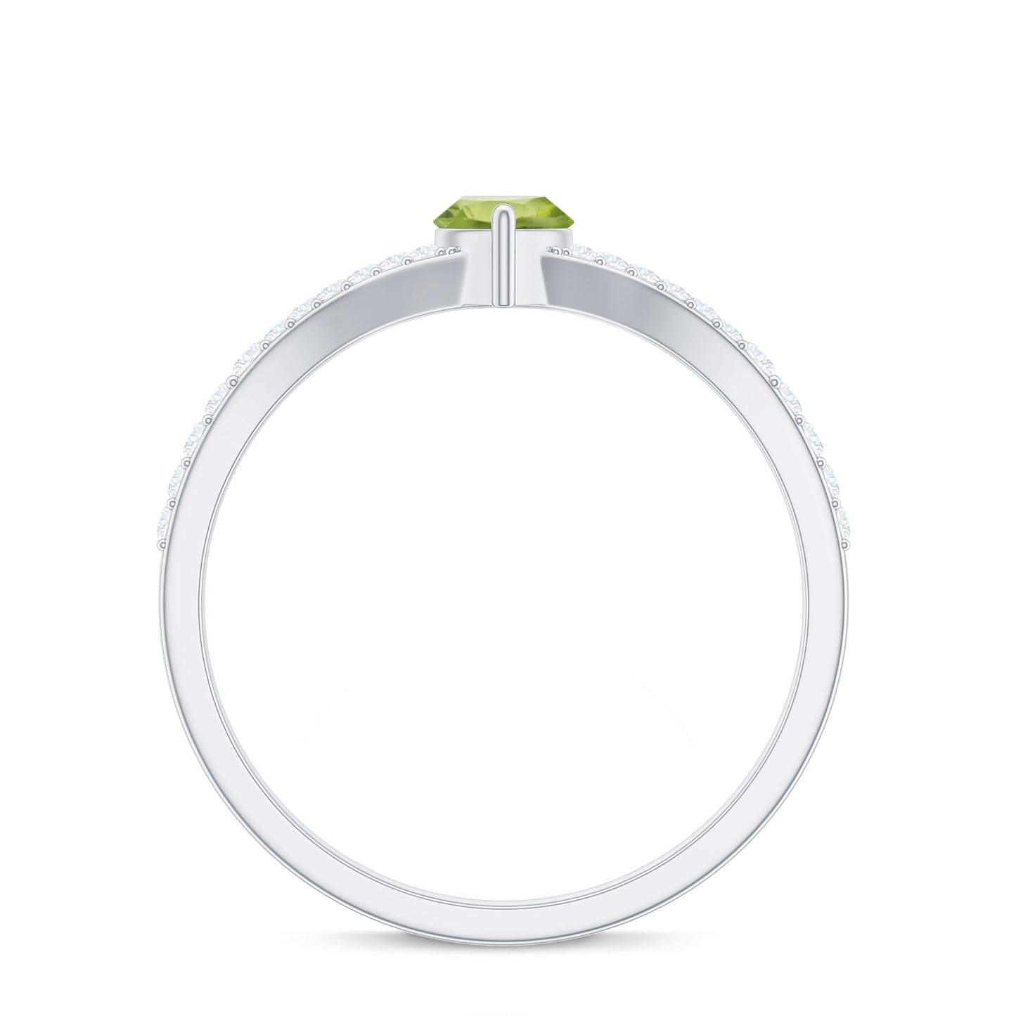 Natural 0.7 Carat Marquise Shape Peridot Promise Ring with Diamond Split Shank