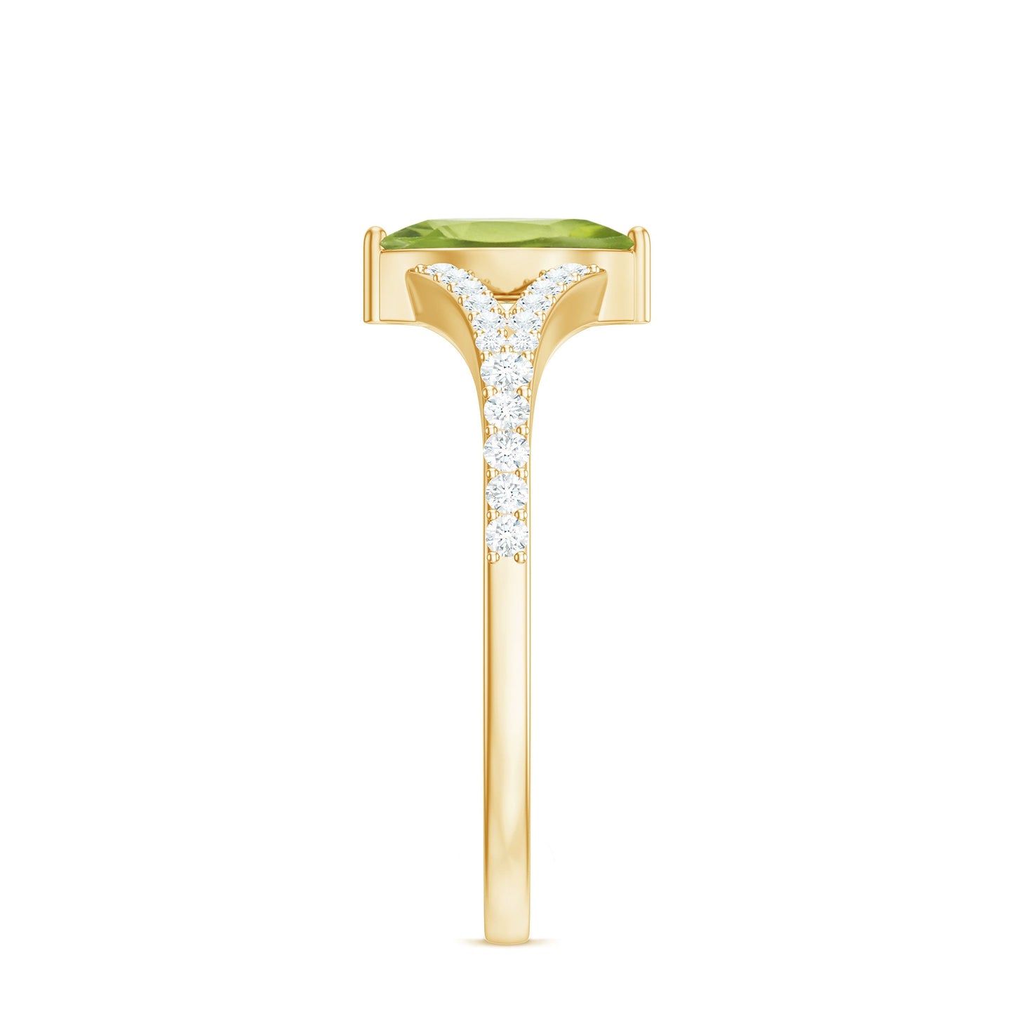 Natural 0.7 Carat Marquise Shape Peridot Promise Ring with Diamond Split Shank