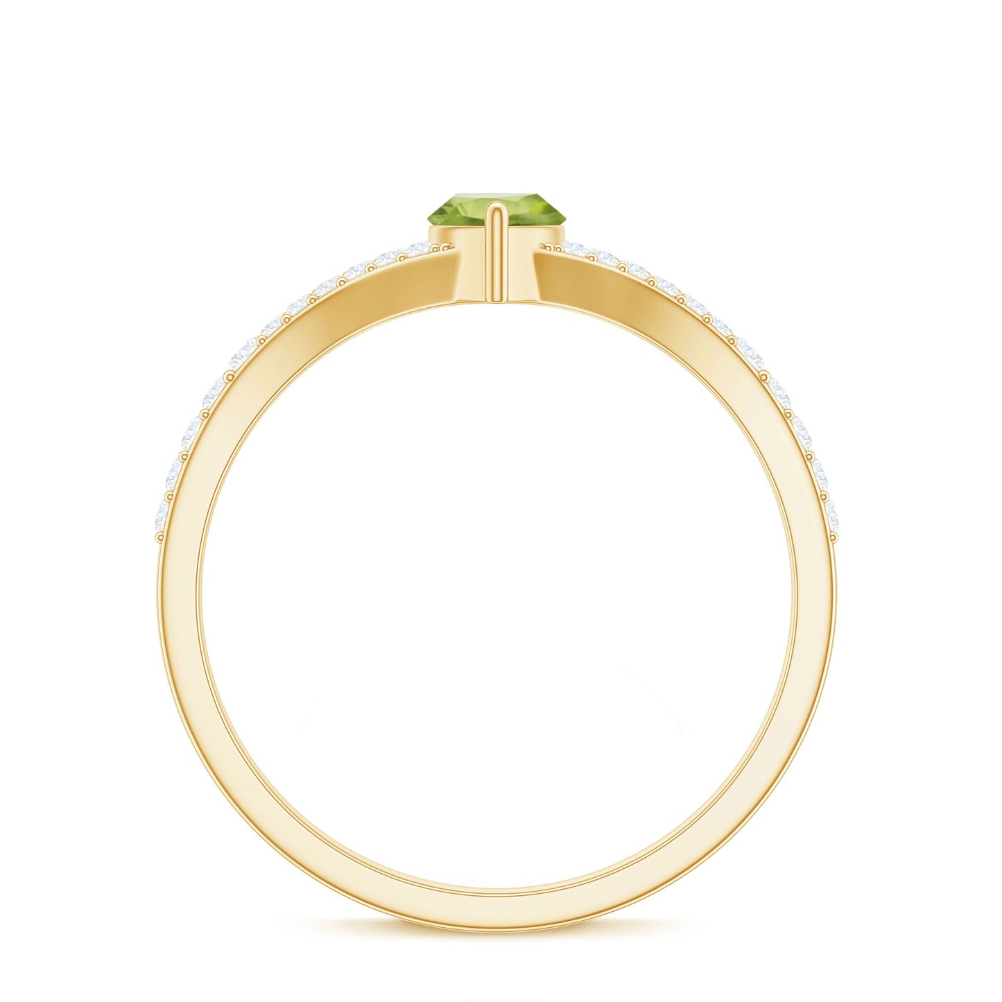 Natural 0.7 Carat Marquise Shape Peridot Promise Ring with Diamond Split Shank