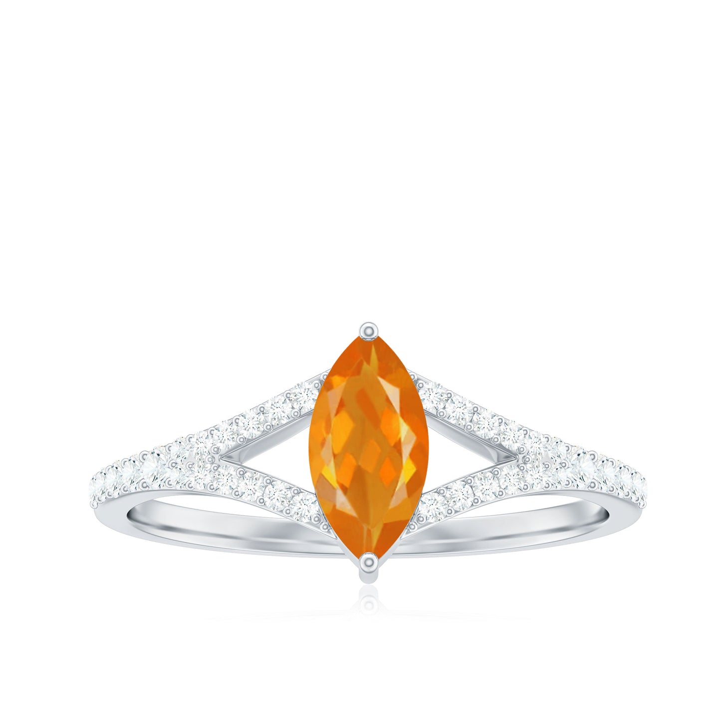 Marquise Fire Opal Split Shank Engagement Ring with Diamond