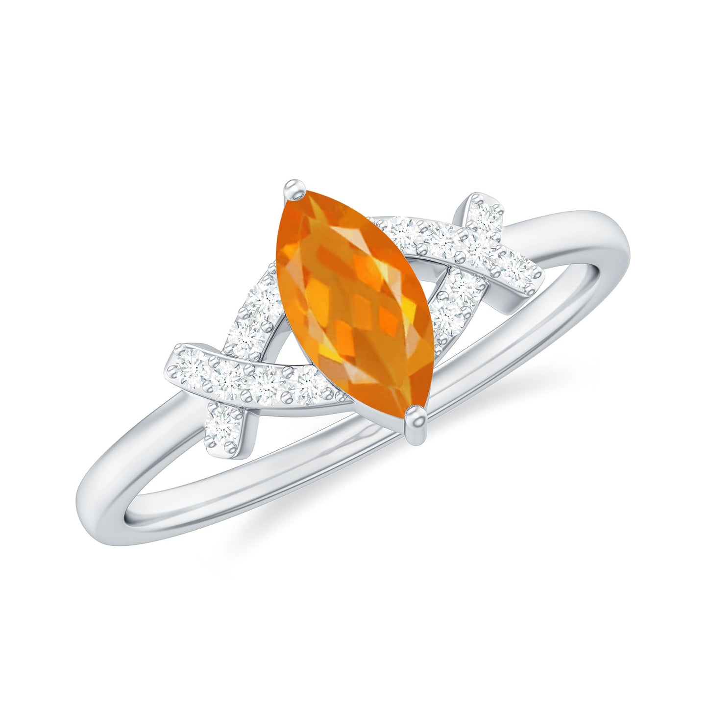 0.3 Carat Fire Opal Marquise Solitaire Ring with Diamond