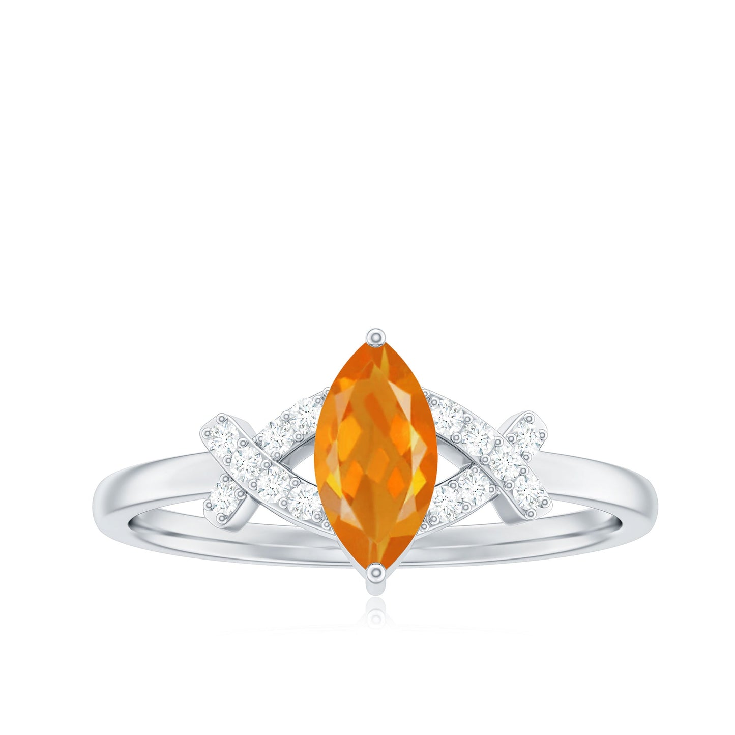0.3 Carat Fire Opal Marquise Solitaire Ring with Diamond