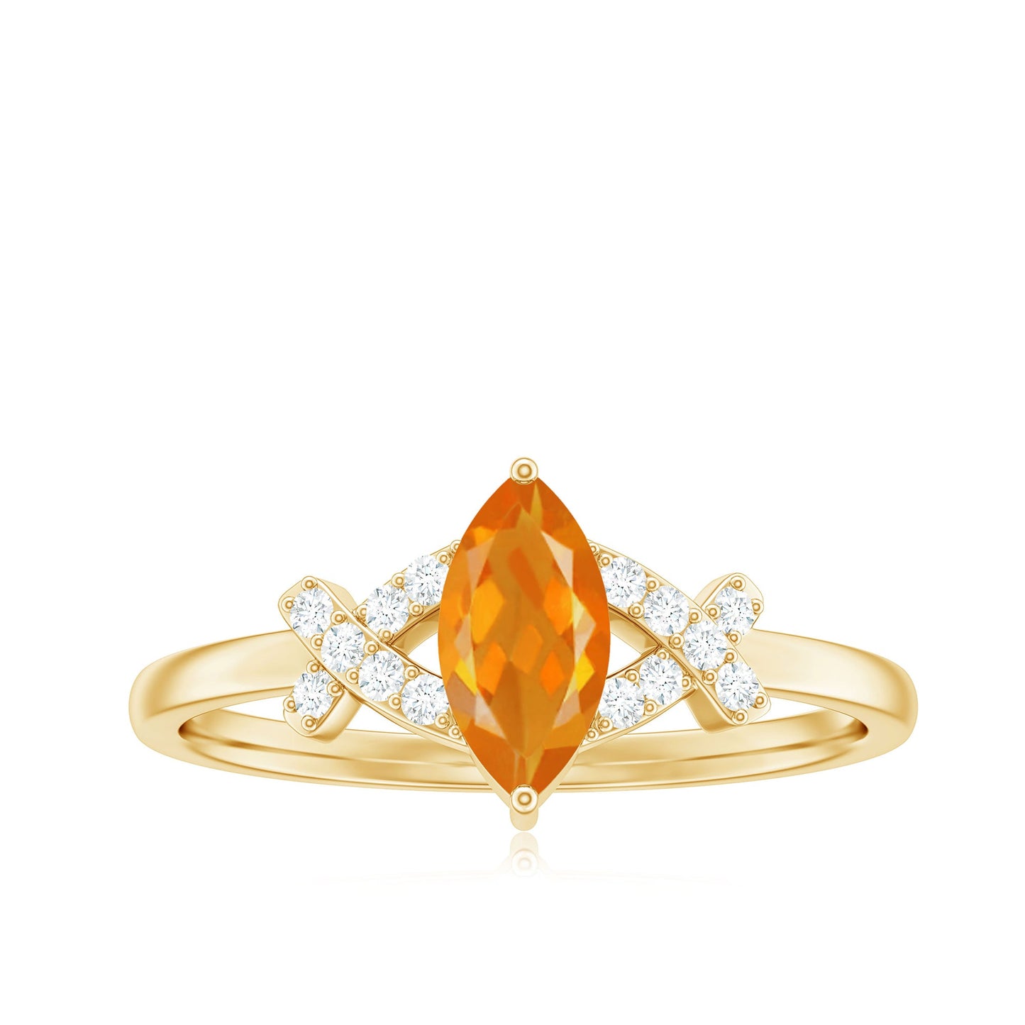 0.3 Carat Fire Opal Marquise Solitaire Ring with Diamond